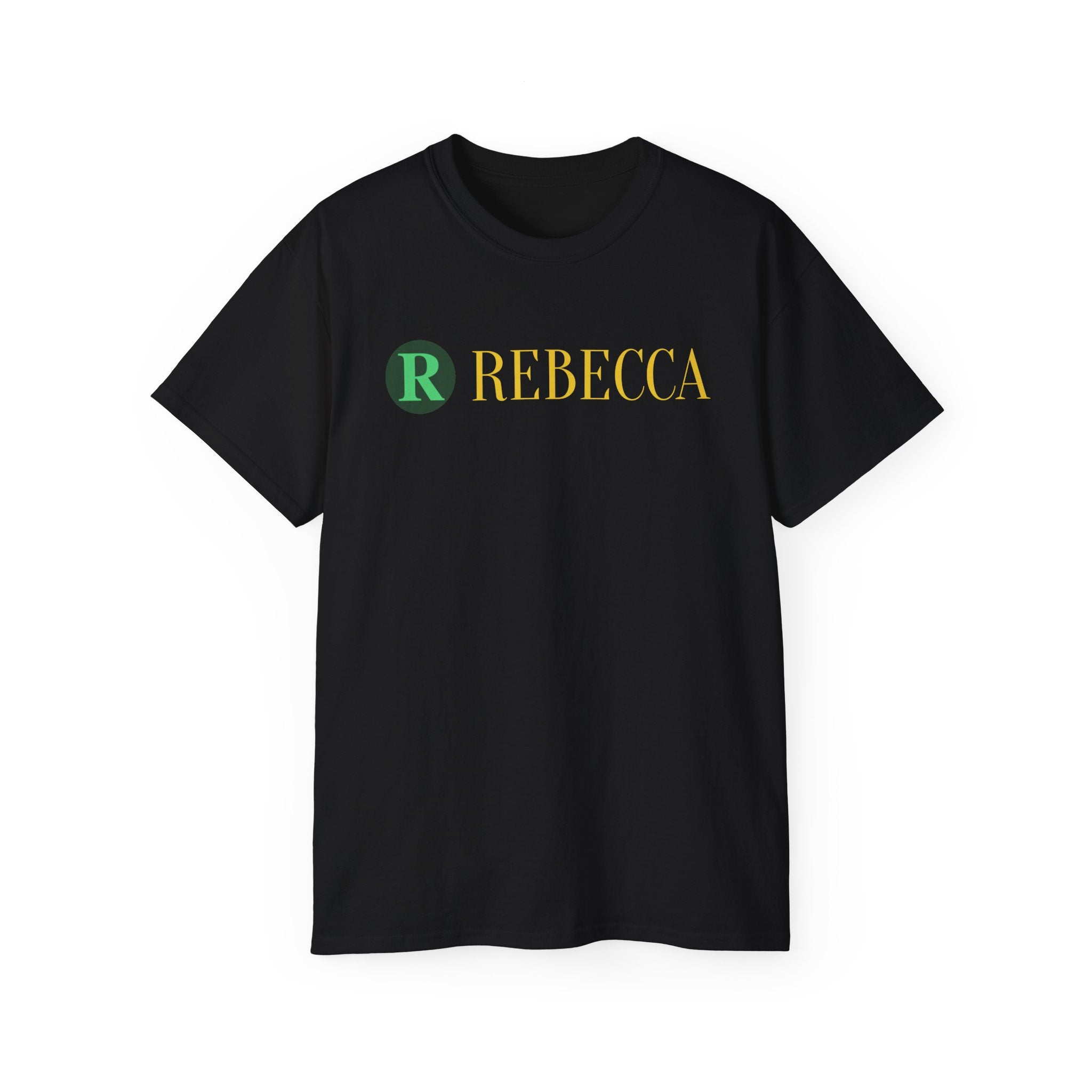Personalized 'Rebecca' Name Tee — Simple Green & Gold Monogram T-Shirt