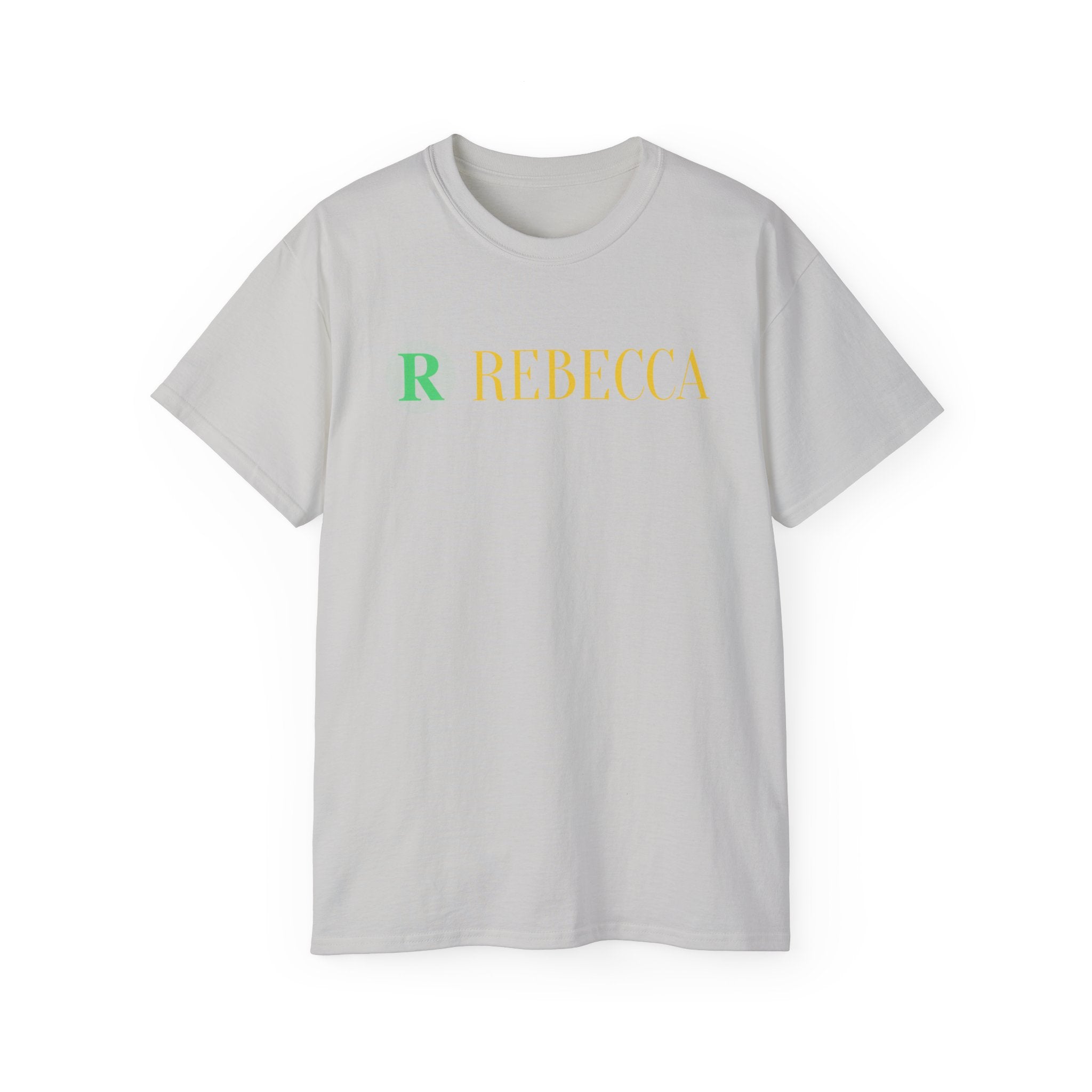 Personalized 'Rebecca' Name Tee — Simple Green & Gold Monogram T-Shirt
