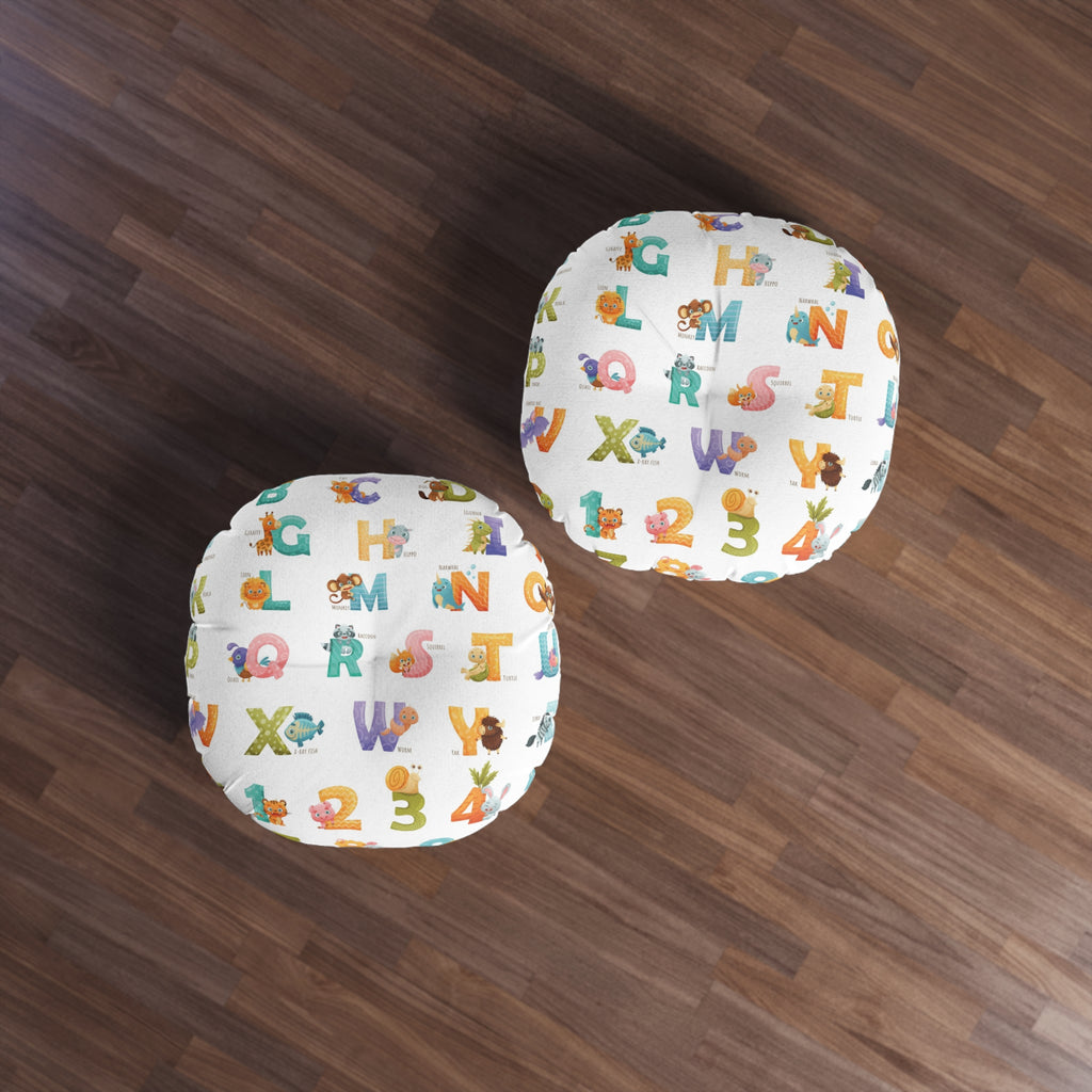 Alphabet & Numbers Kids Tufted Floor Pillow — Cute Animal ABCs & 123s