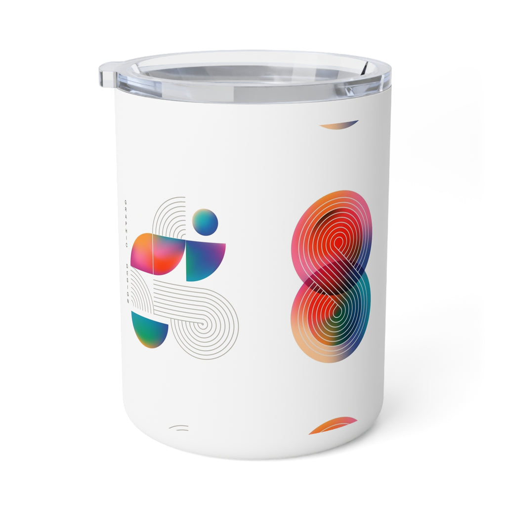 10oz Insulated Coffee Mug — Colorful Abstract Geometric Design