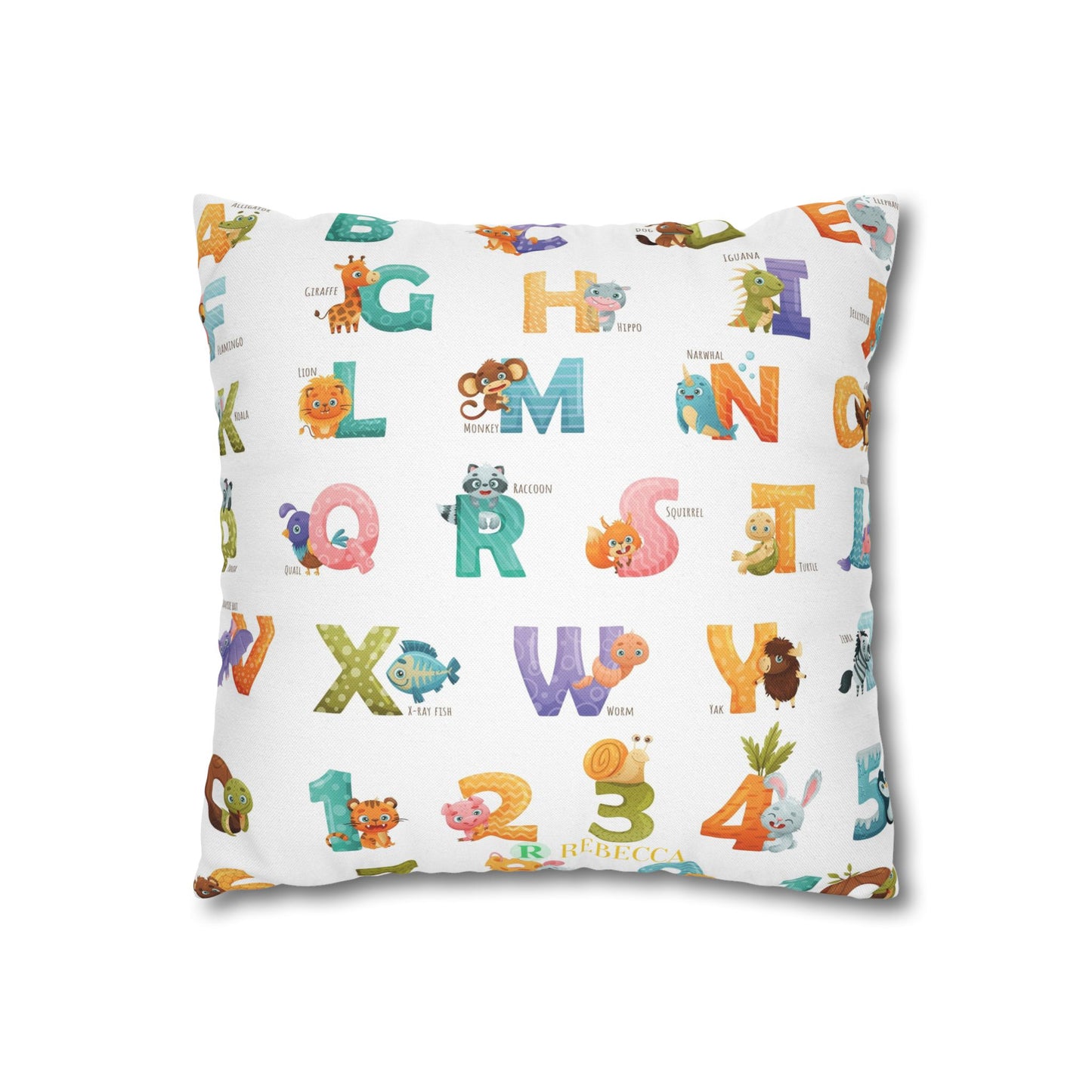 Alphabet Animal Kids Pillowcase – Colorful ABC & Numbers Nursery Cushion Cover