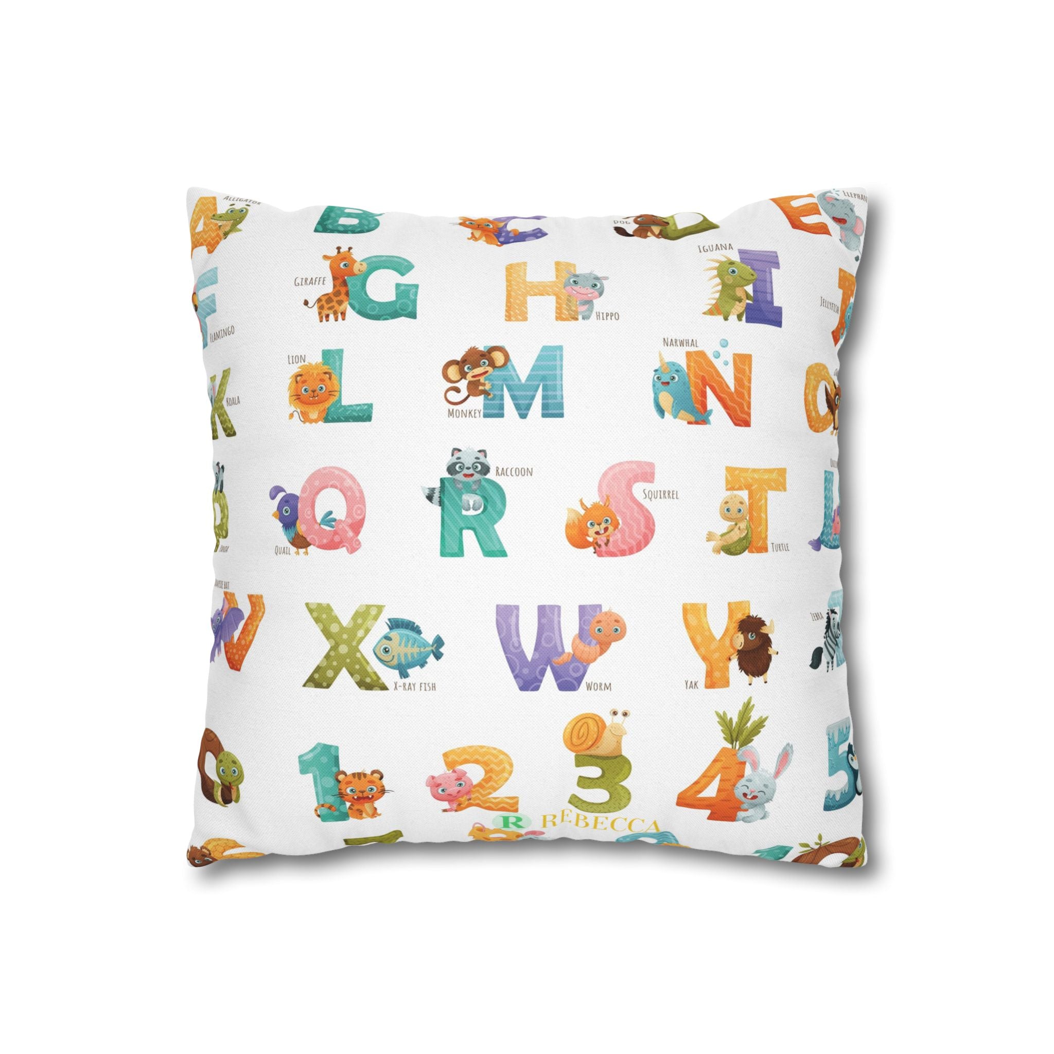 Alphabet Animal Kids Pillowcase – Colorful ABC & Numbers Nursery Cushion Cover