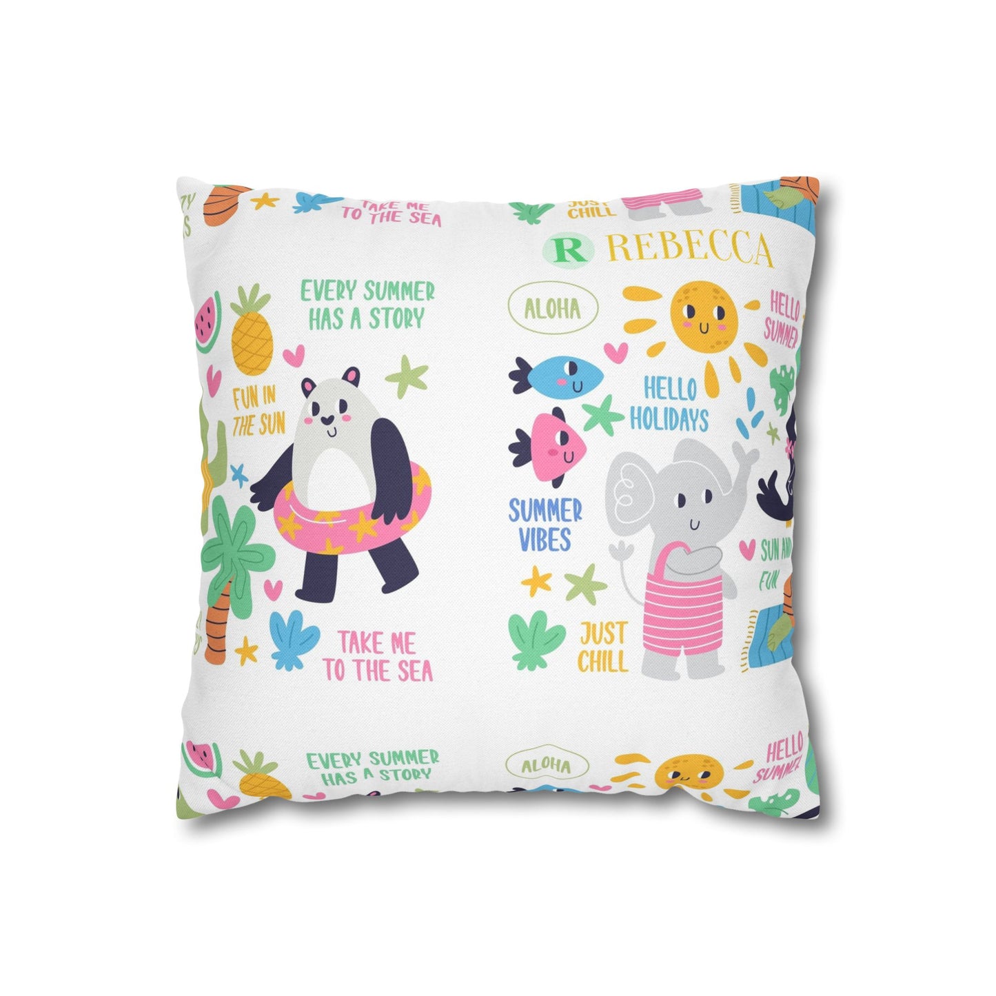 Cute Summer Animal Pattern Pillowcase — Personalized 'Rebecca' Tropical Throw Pillow Cover