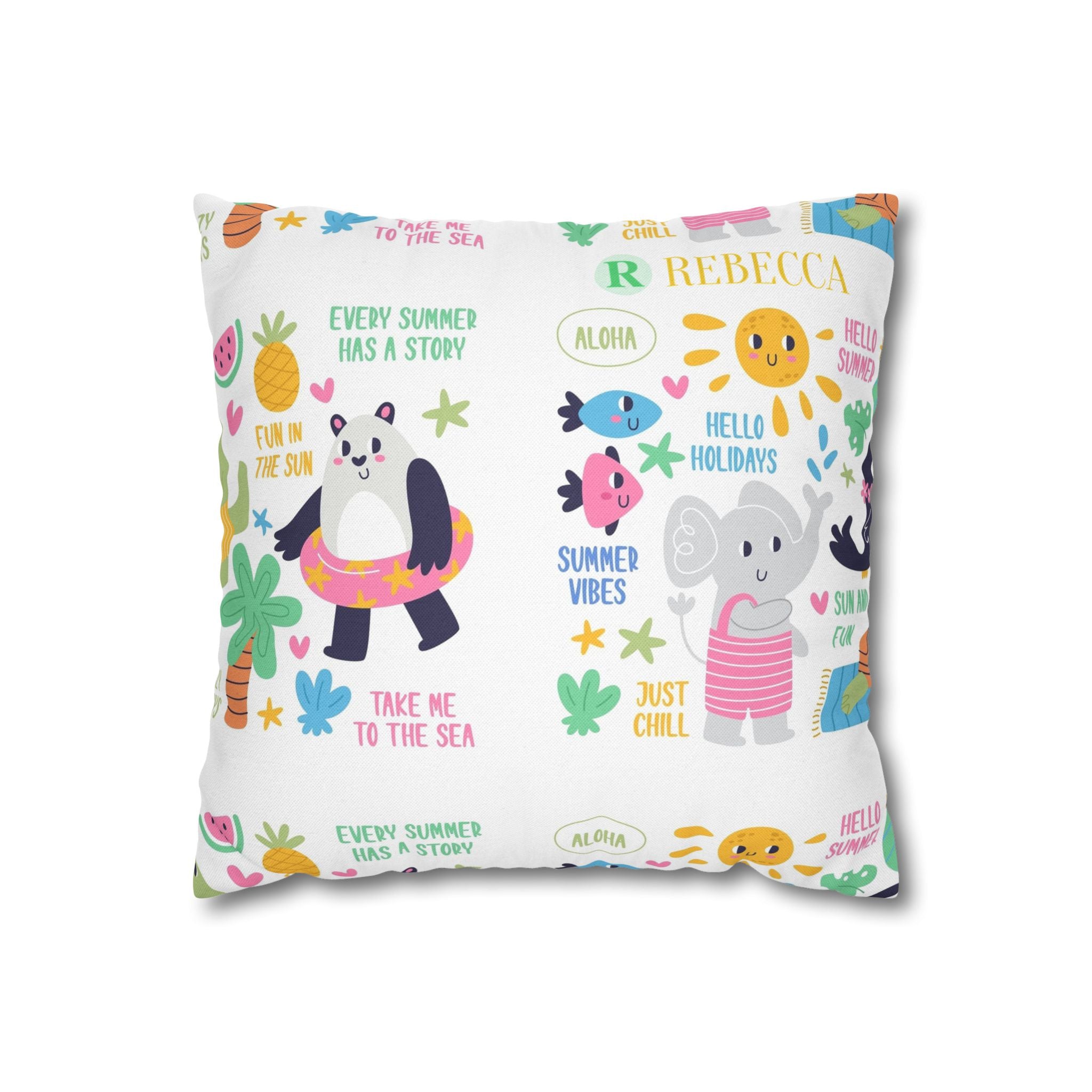 Cute Summer Animal Pattern Pillowcase — Personalized 'Rebecca' Tropical Throw Pillow Cover