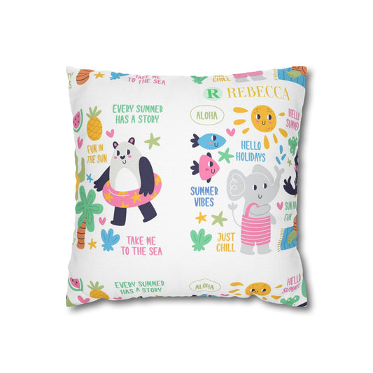 Cute Summer Animal Pattern Pillowcase — Personalized 'Rebecca' Tropical Throw Pillow Cover