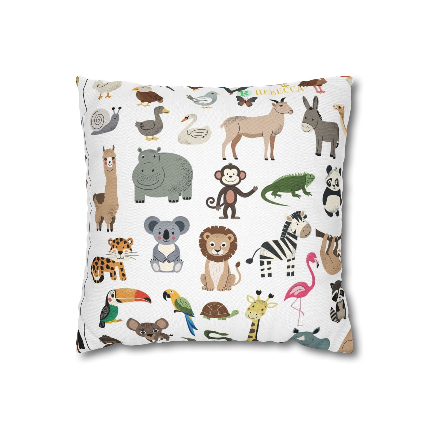 Animal Pattern Square Pillowcase — Cute Safari Critter Throw Pillow Cover