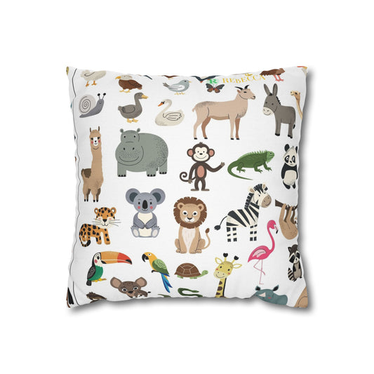 Animal Pattern Square Pillowcase — Cute Safari Critter Throw Pillow Cover