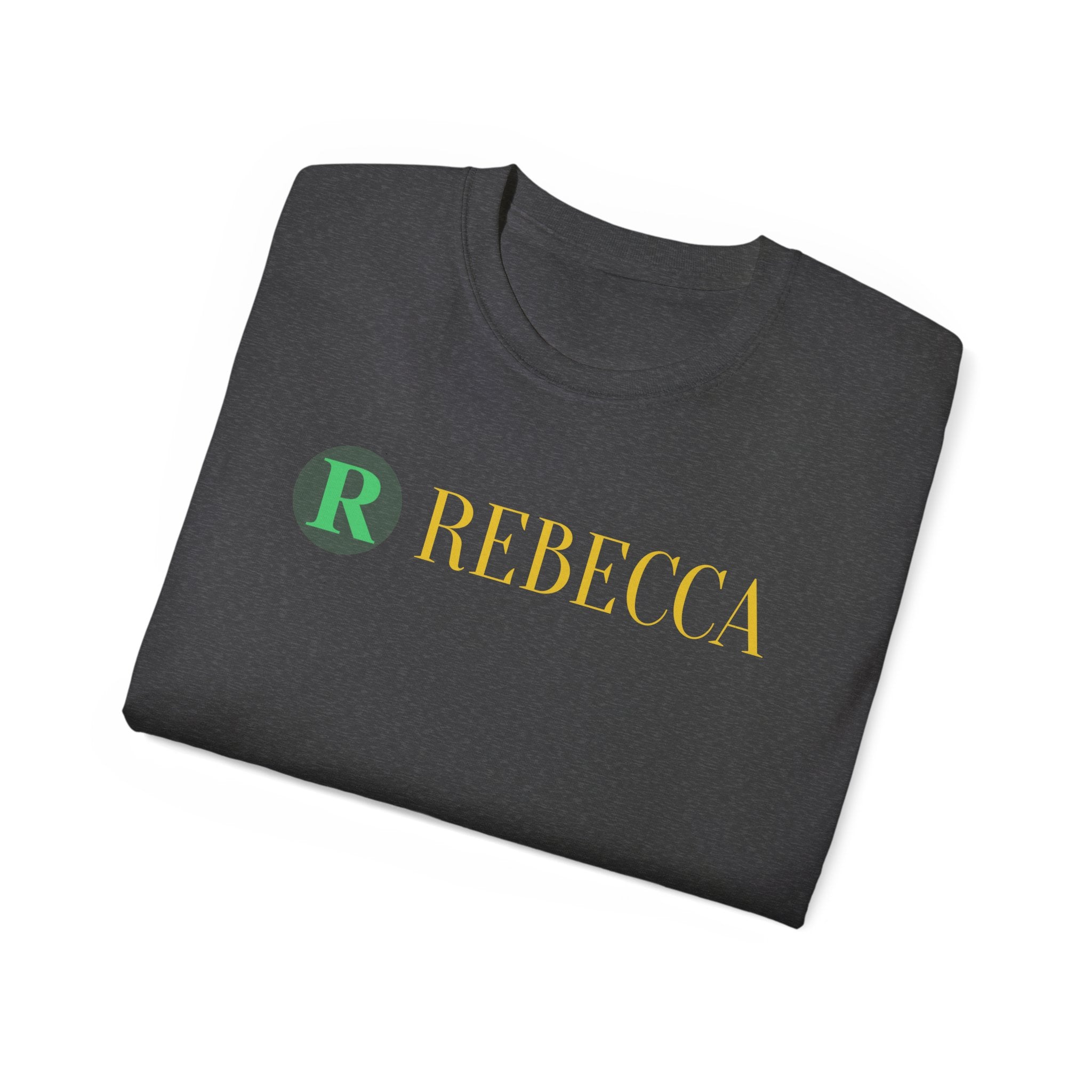 Personalized 'Rebecca' Name Tee — Simple Green & Gold Monogram T-Shirt