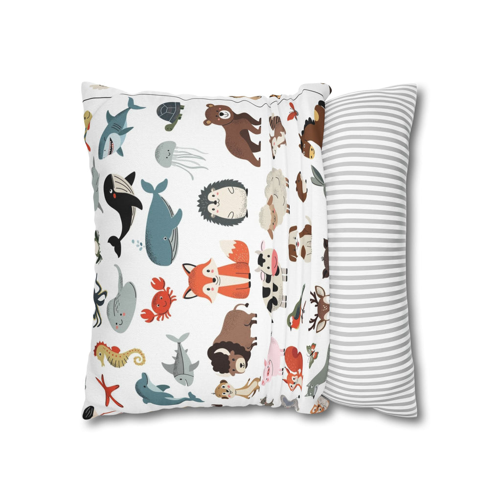 Animal Pattern Square Pillowcase — Cute Safari Critter Throw Pillow Cover