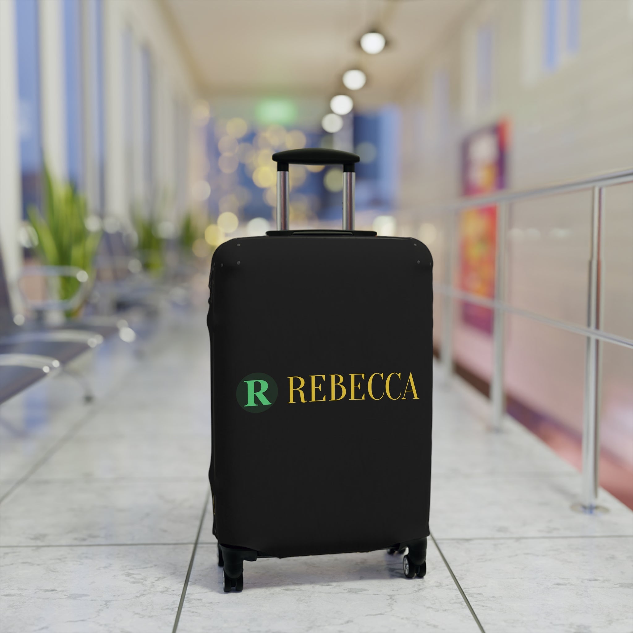 Personalized Rebecca Luggage Cover – Monogrammed Black Suitcase Protector