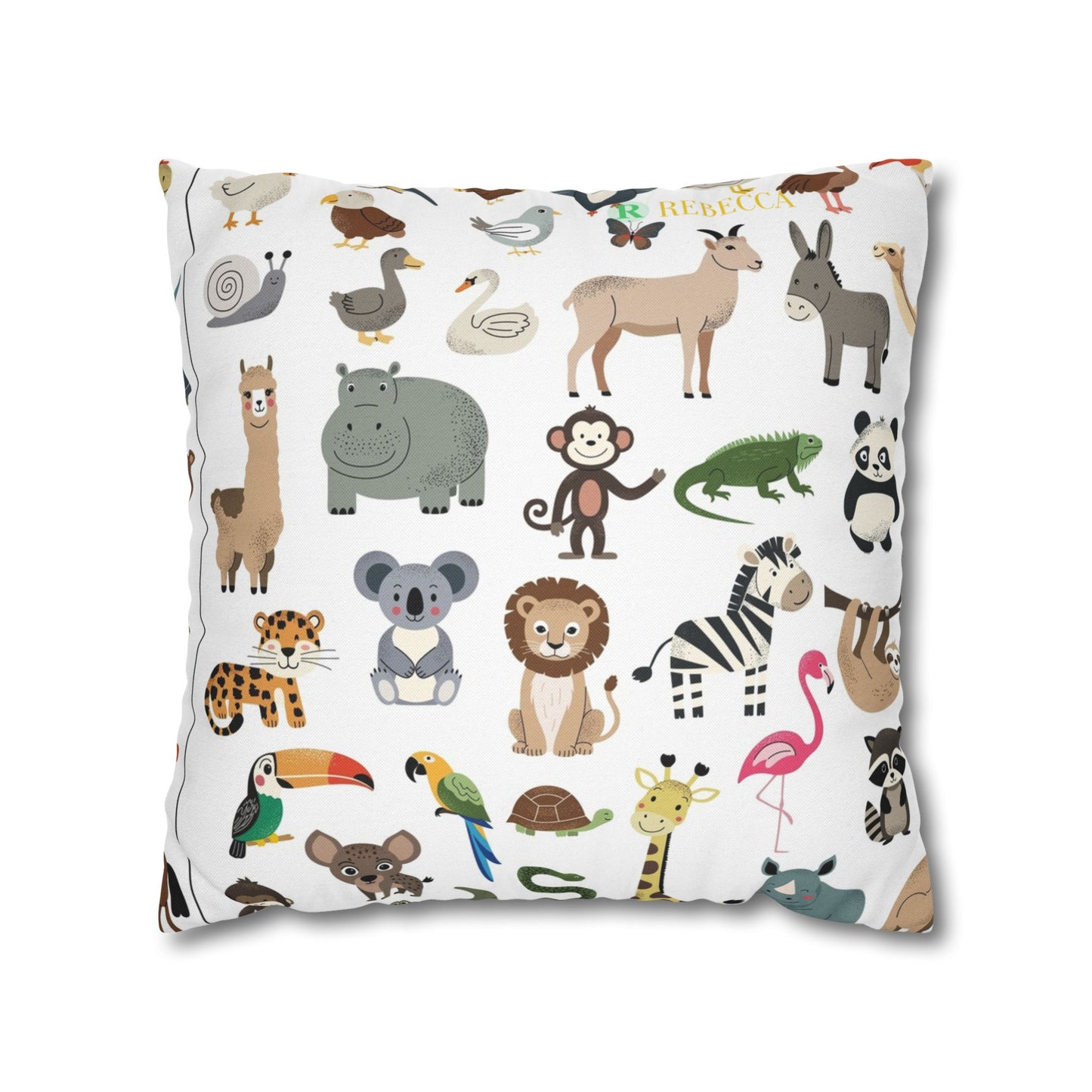 Animal Pattern Square Pillowcase — Cute Safari Critter Throw Pillow Cover