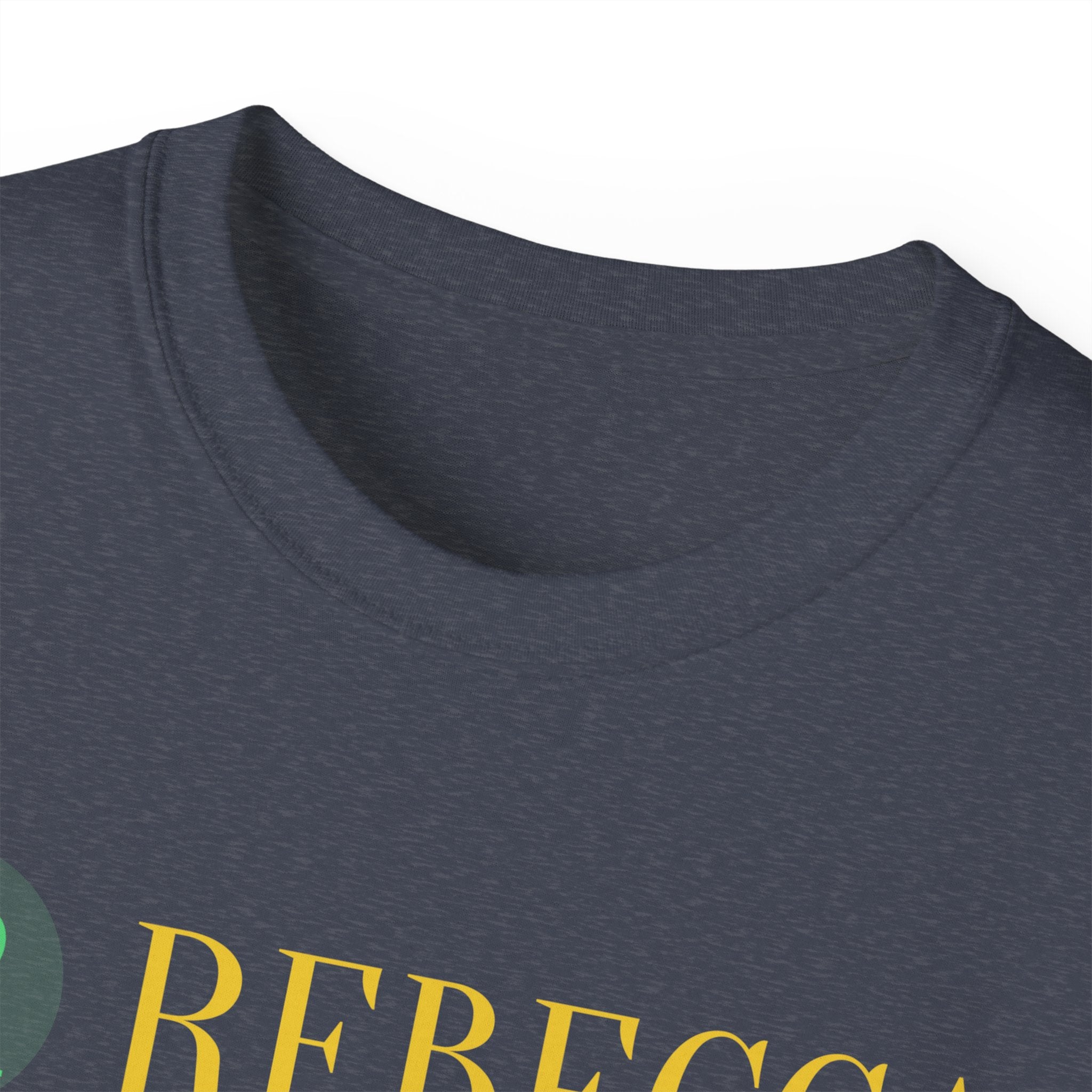 Personalized 'Rebecca' Name Tee — Simple Green & Gold Monogram T-Shirt