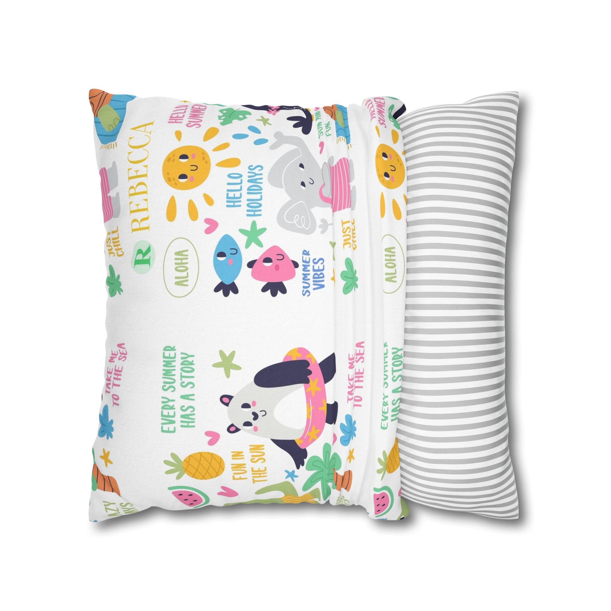 Cute Summer Animal Pattern Pillowcase — Personalized 'Rebecca' Tropical Throw Pillow Cover