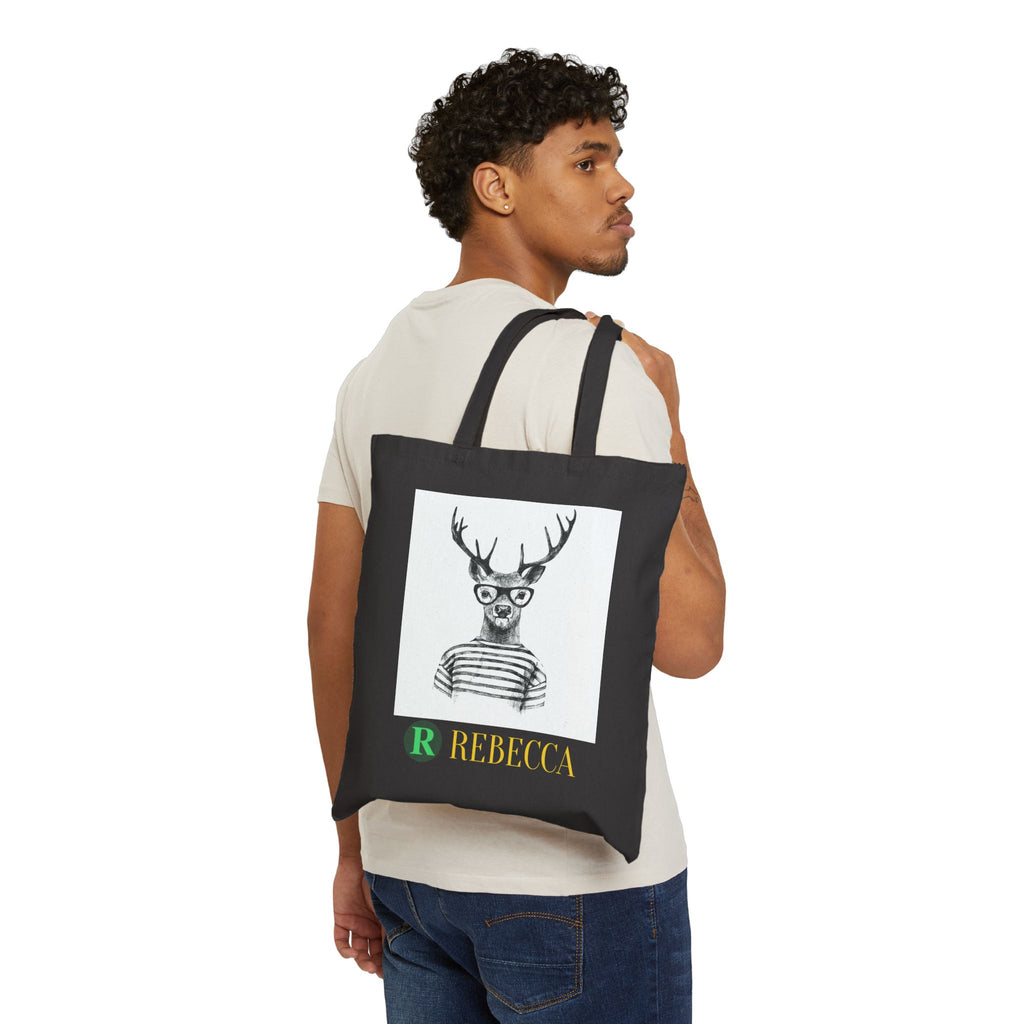 Personalized Deer Tote Bag — Hipster Stag with Glasses & Name