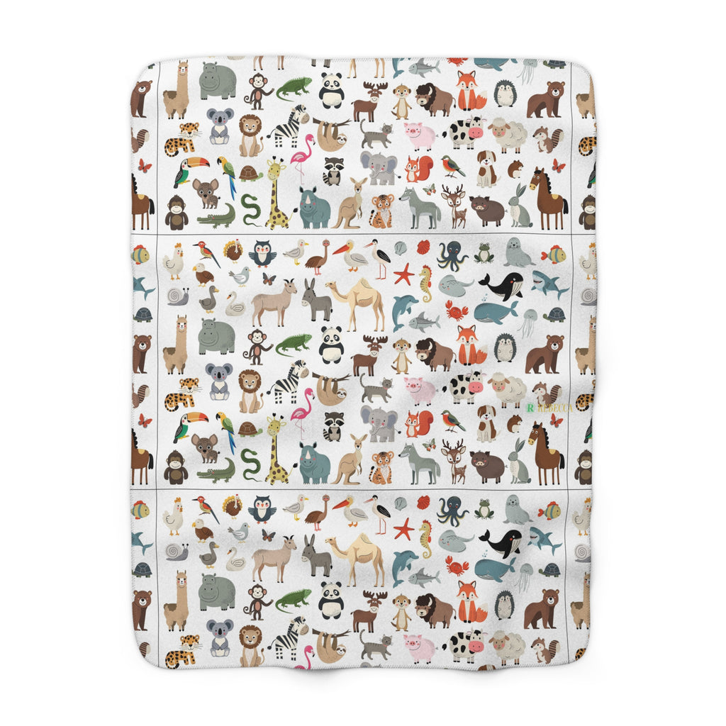 Cute Animal Pattern Sherpa Blanket — Soft Cozy Throw for Kids & Nursery