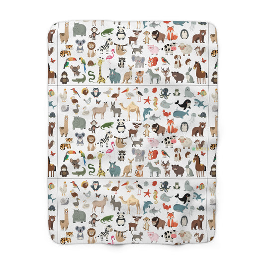 Cute Animal Pattern Sherpa Blanket — Soft Cozy Throw for Kids & Nursery