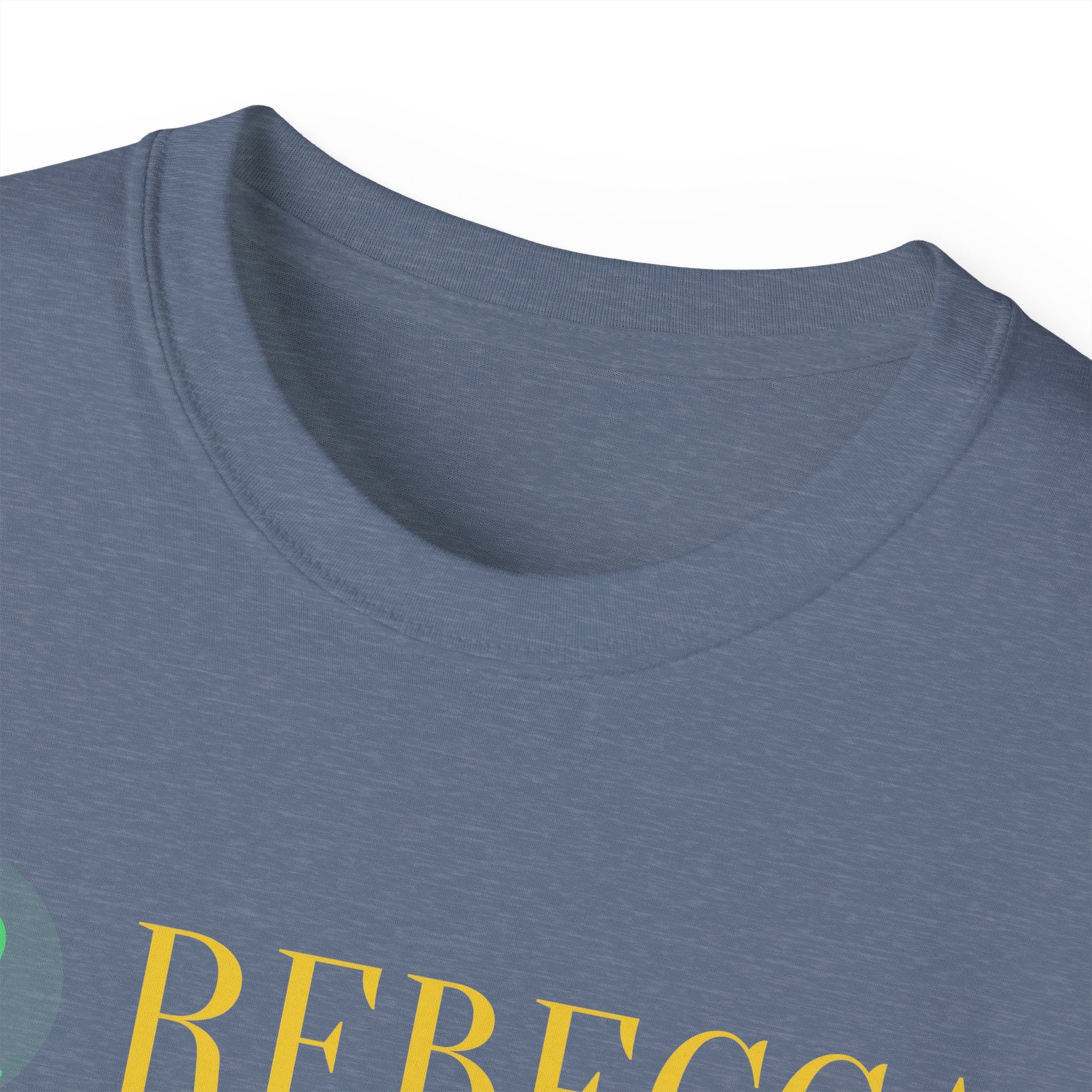 Personalized 'Rebecca' Name Tee — Simple Green & Gold Monogram T-Shirt