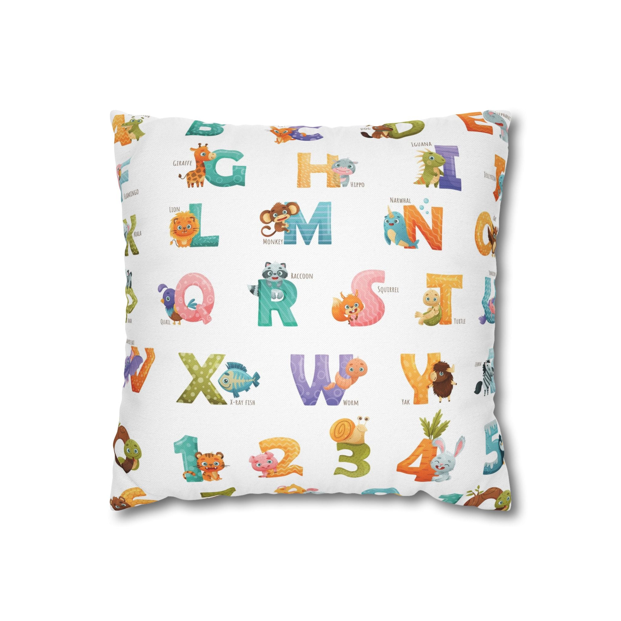Alphabet Animal Kids Pillowcase – Colorful ABC & Numbers Nursery Cushion Cover