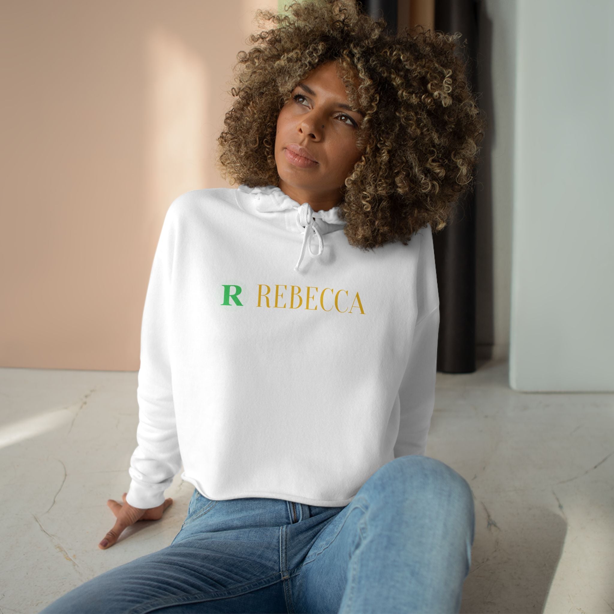 Personalized 'Rebecca' Crop Hoodie — Minimal Initial & Name Design, Casual Everyday Wear