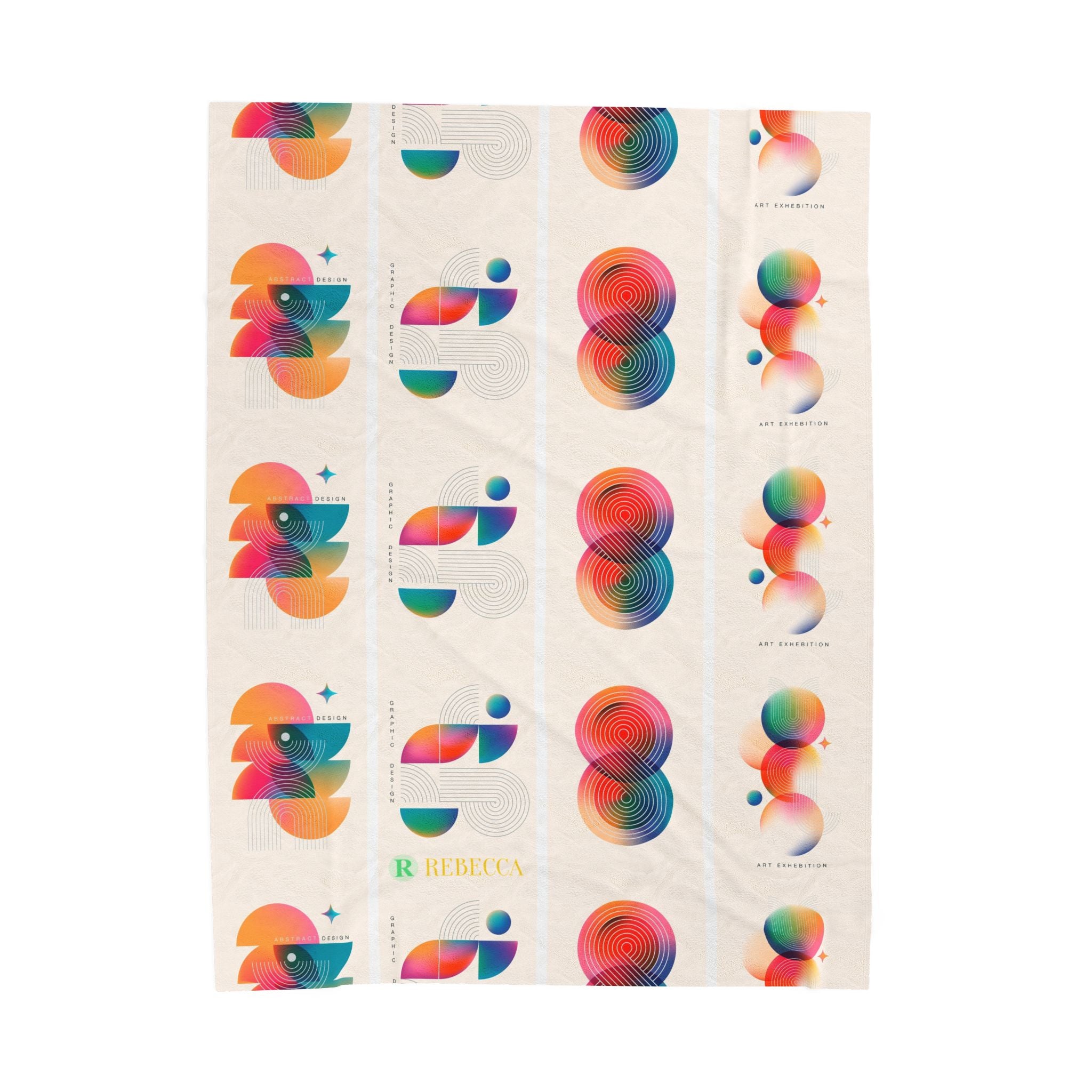 Abstract Colorful Geometric Velveteen Plush Blanket — Retro Rainbow Shapes Throw