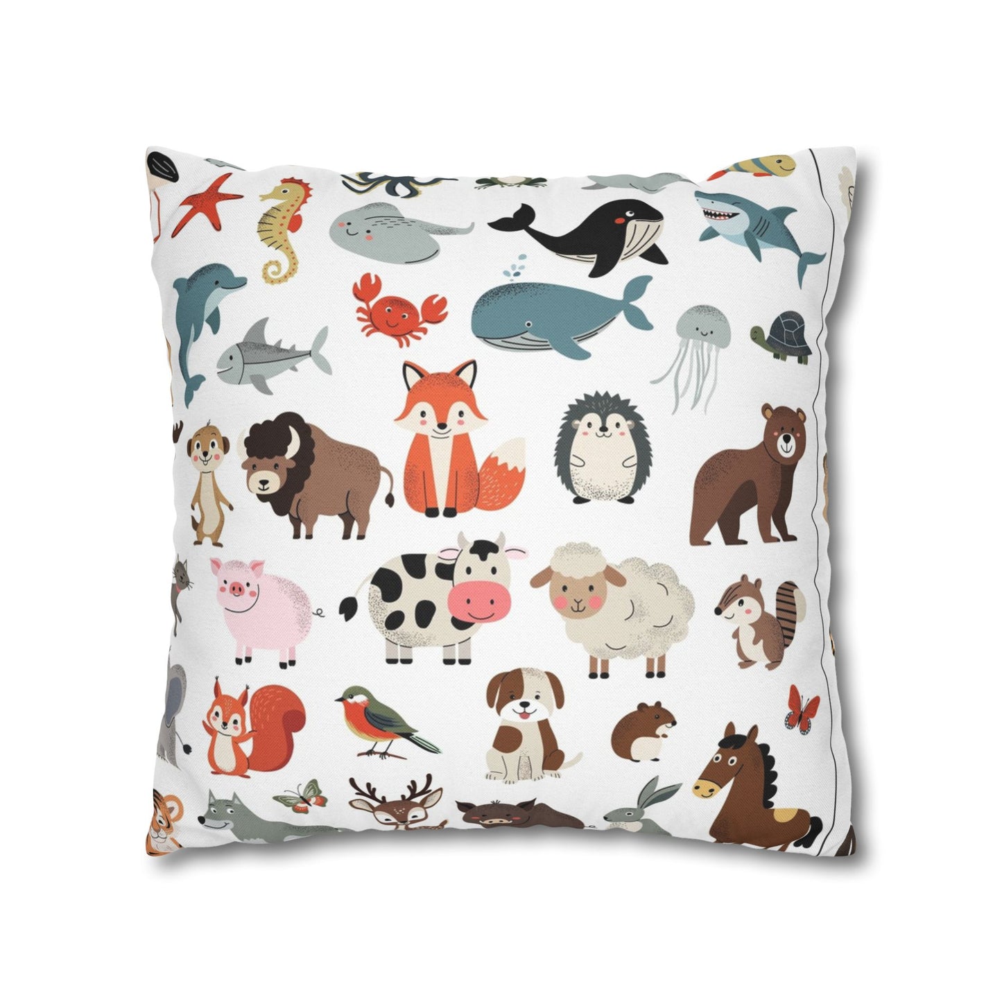 Animal Pattern Square Pillowcase — Cute Safari Critter Throw Pillow Cover