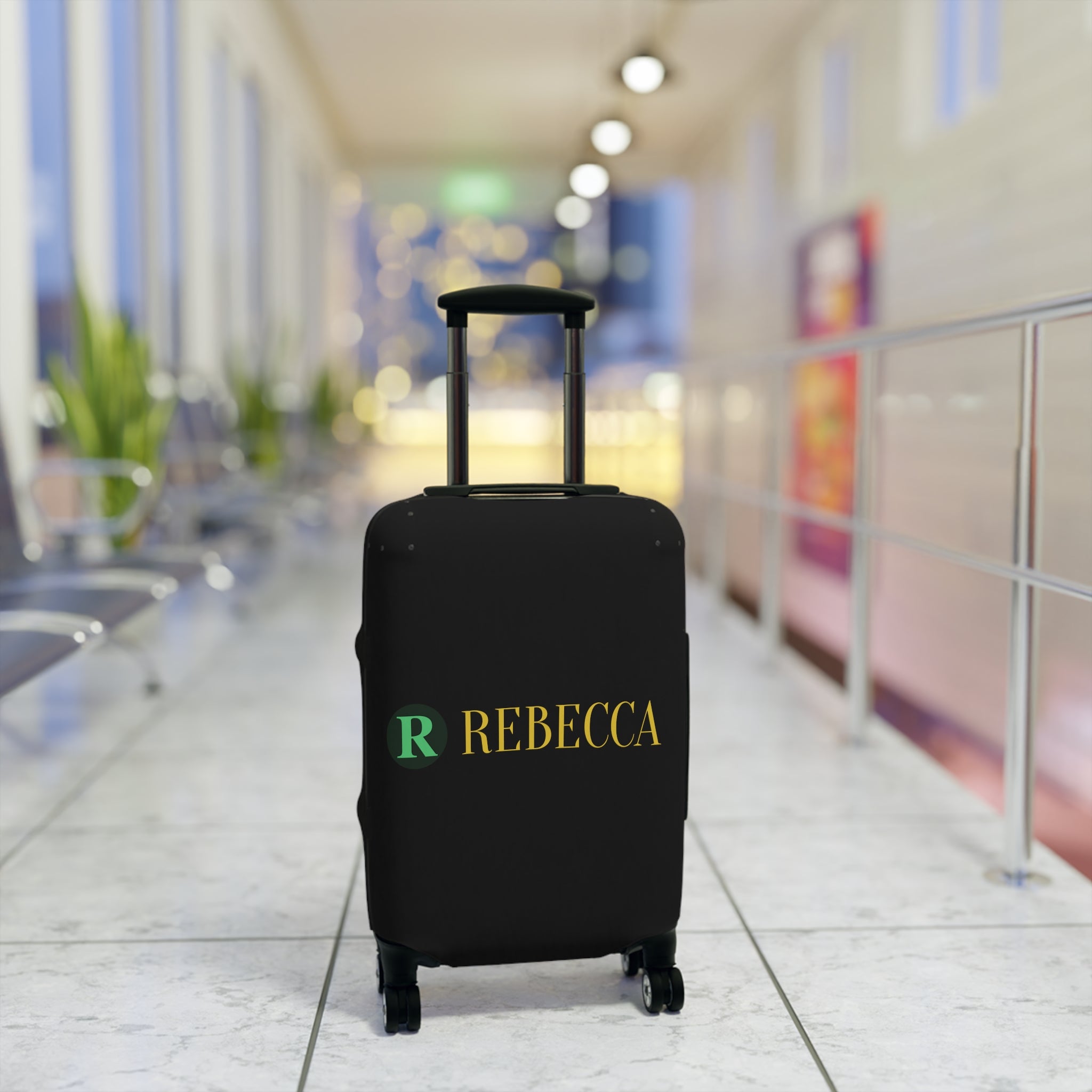 Personalized Rebecca Luggage Cover – Monogrammed Black Suitcase Protector