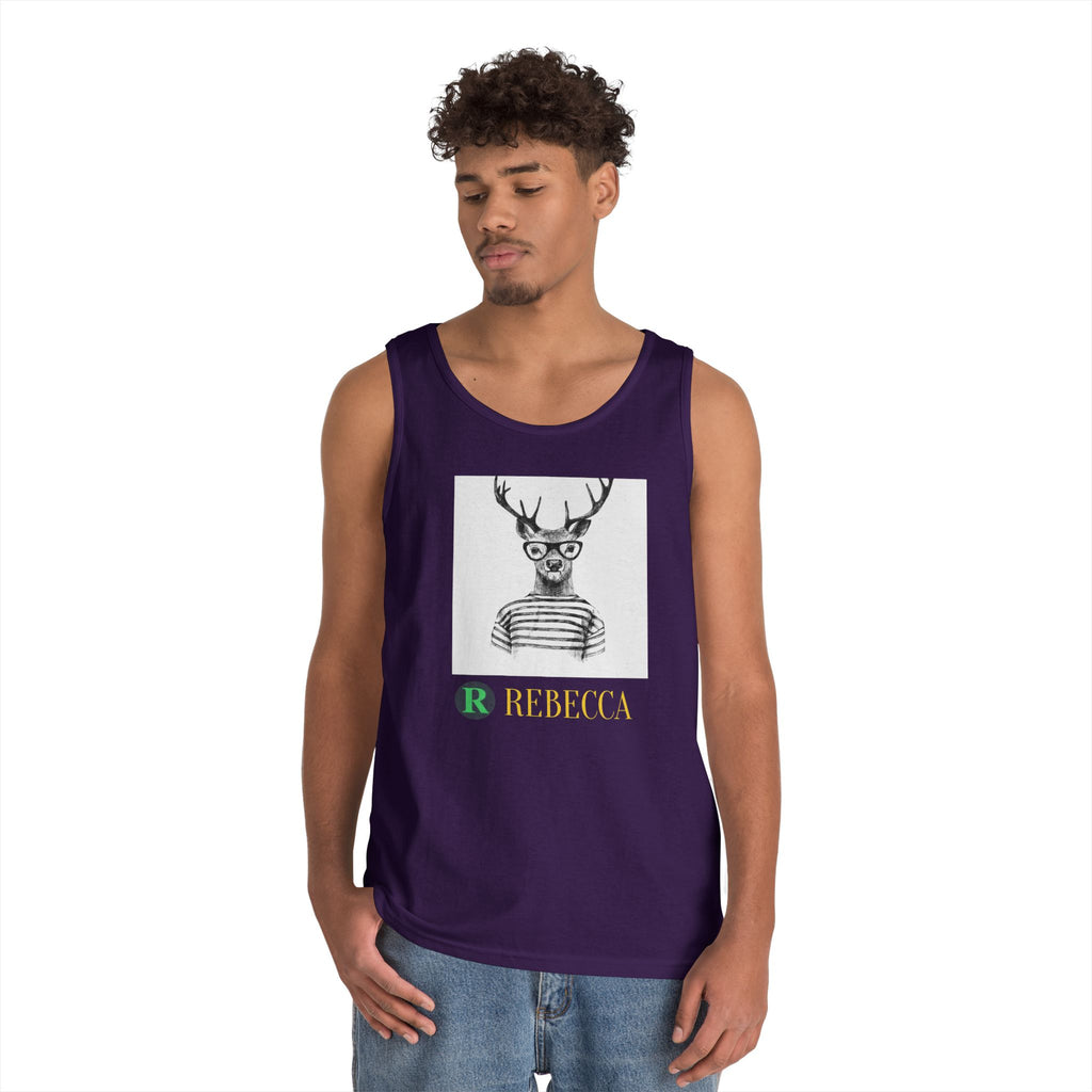 Deer in Glasses Graphic Tank Top — 'Rebecca' Striped Deer Illustration
