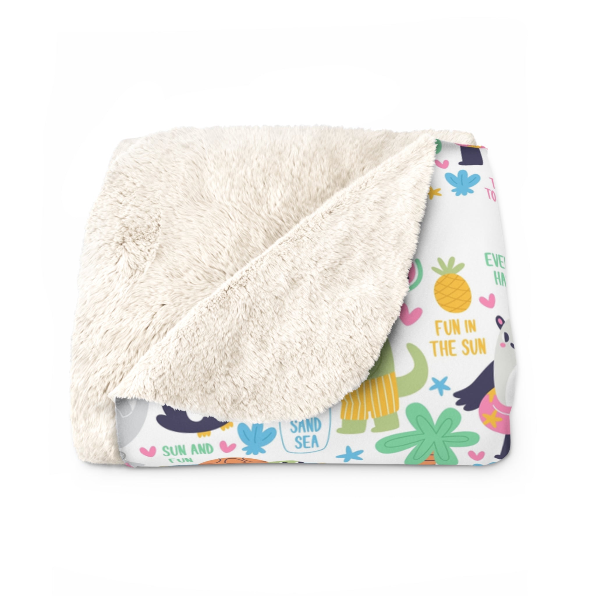 Sherpa Blanket – Cute Tropical Animals Pattern, Cozy Fleece Throw for Kids & Nursery