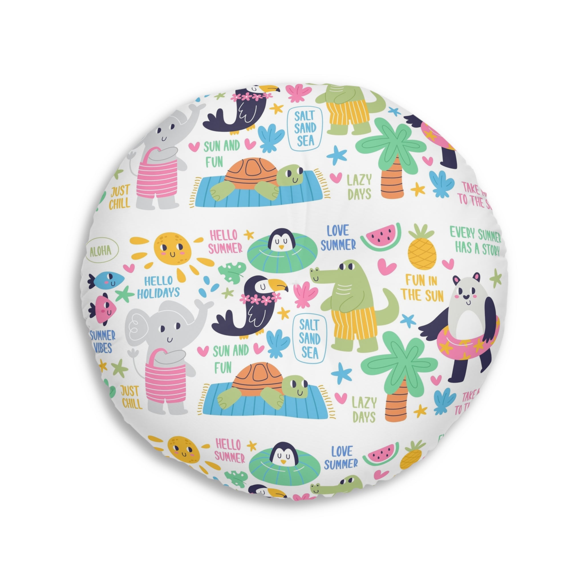 Round Tufted Floor Pillow — Modern Black & White Spiral Pattern