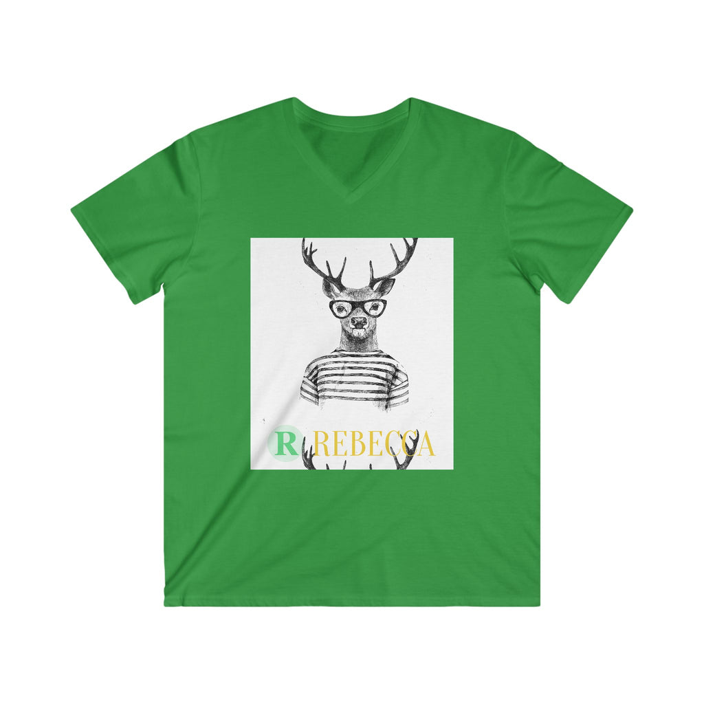 Deer with Glasses V-Neck Tee — Personalized "Rebecca" Graphic Shirt