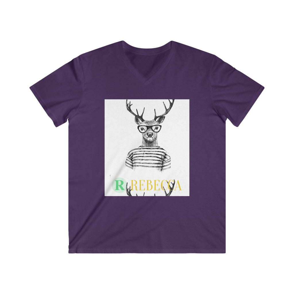 Deer with Glasses V-Neck Tee — Personalized "Rebecca" Graphic Shirt