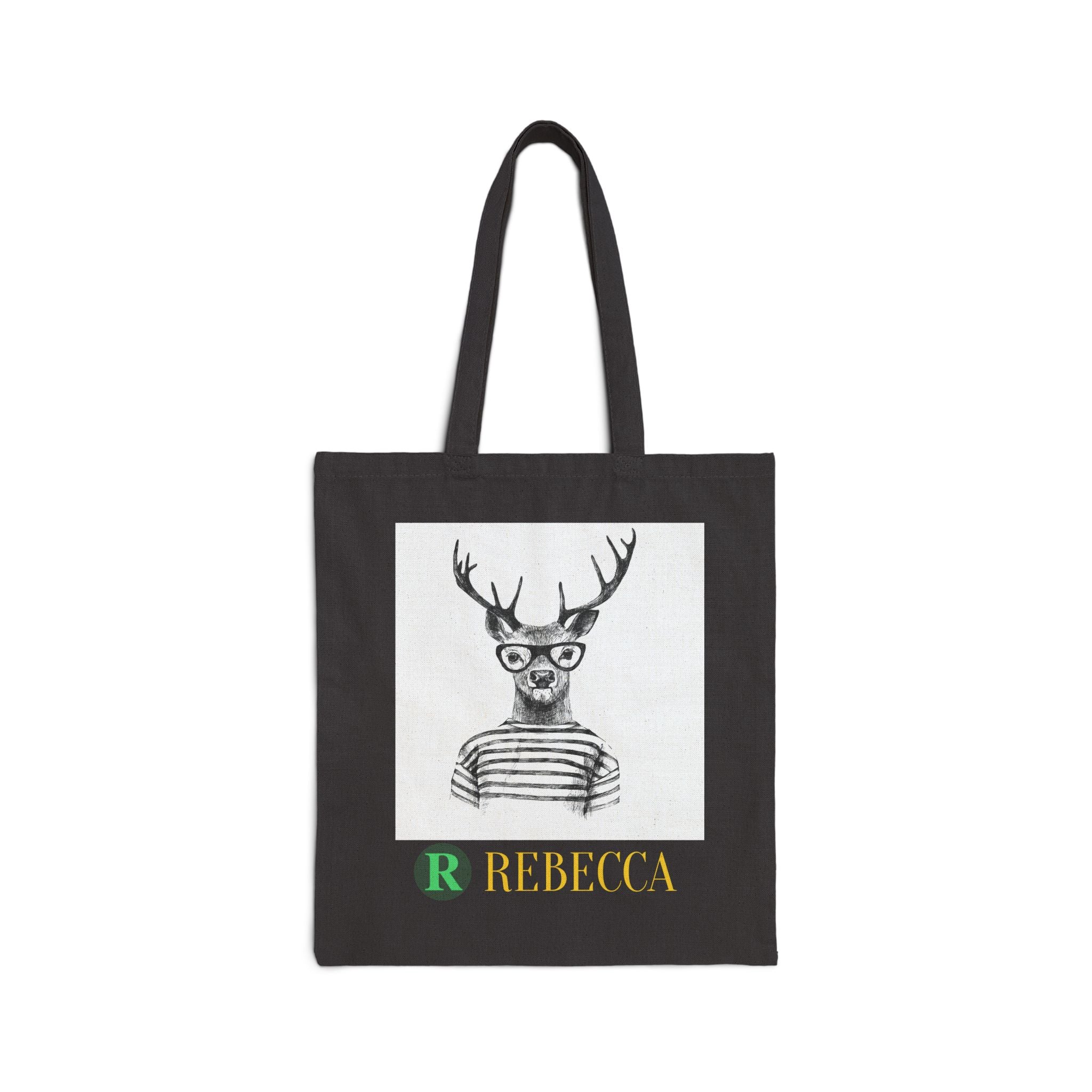 Personalized Deer Tote Bag — Hipster Stag with Glasses & Name