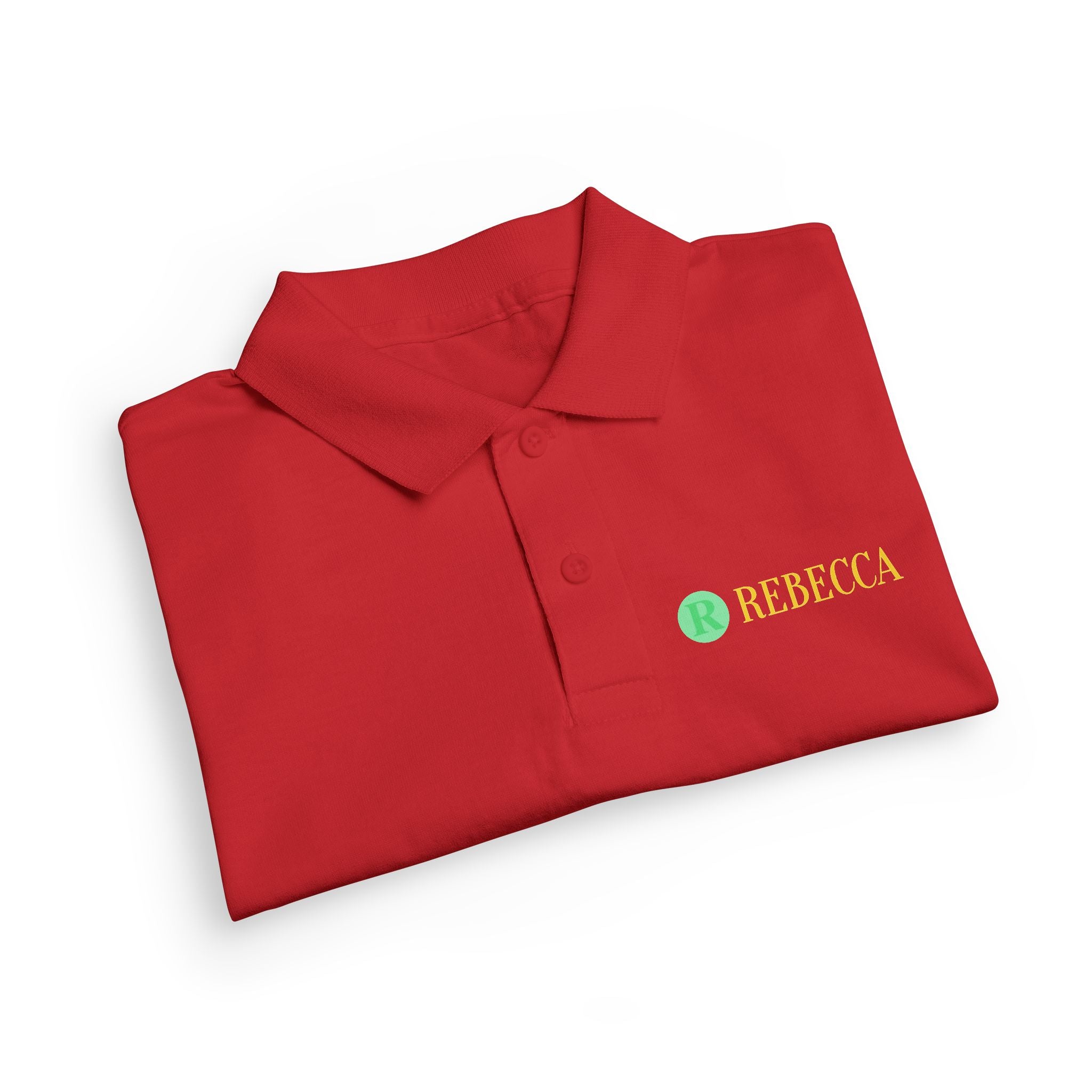 Youth Polo — Personalized ‘Rebecca’ Green Smiley Logo