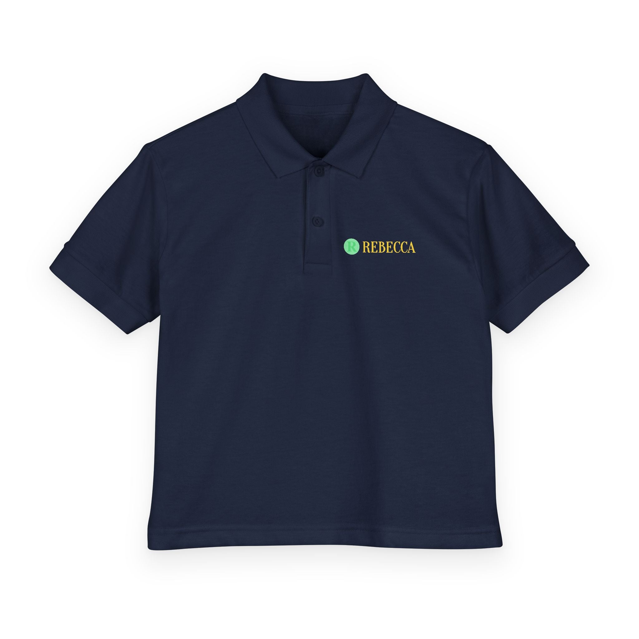 Youth Polo — Personalized ‘Rebecca’ Green Smiley Logo