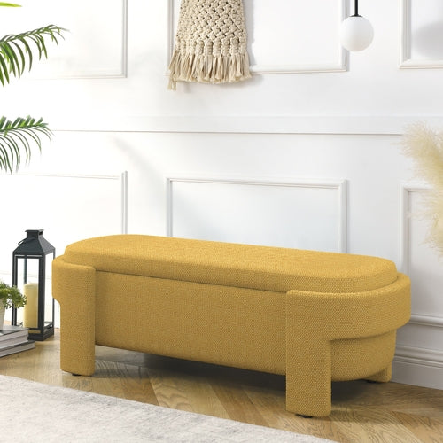 Linen Fabric Upholstered Bench with Large Storage Space for the Living