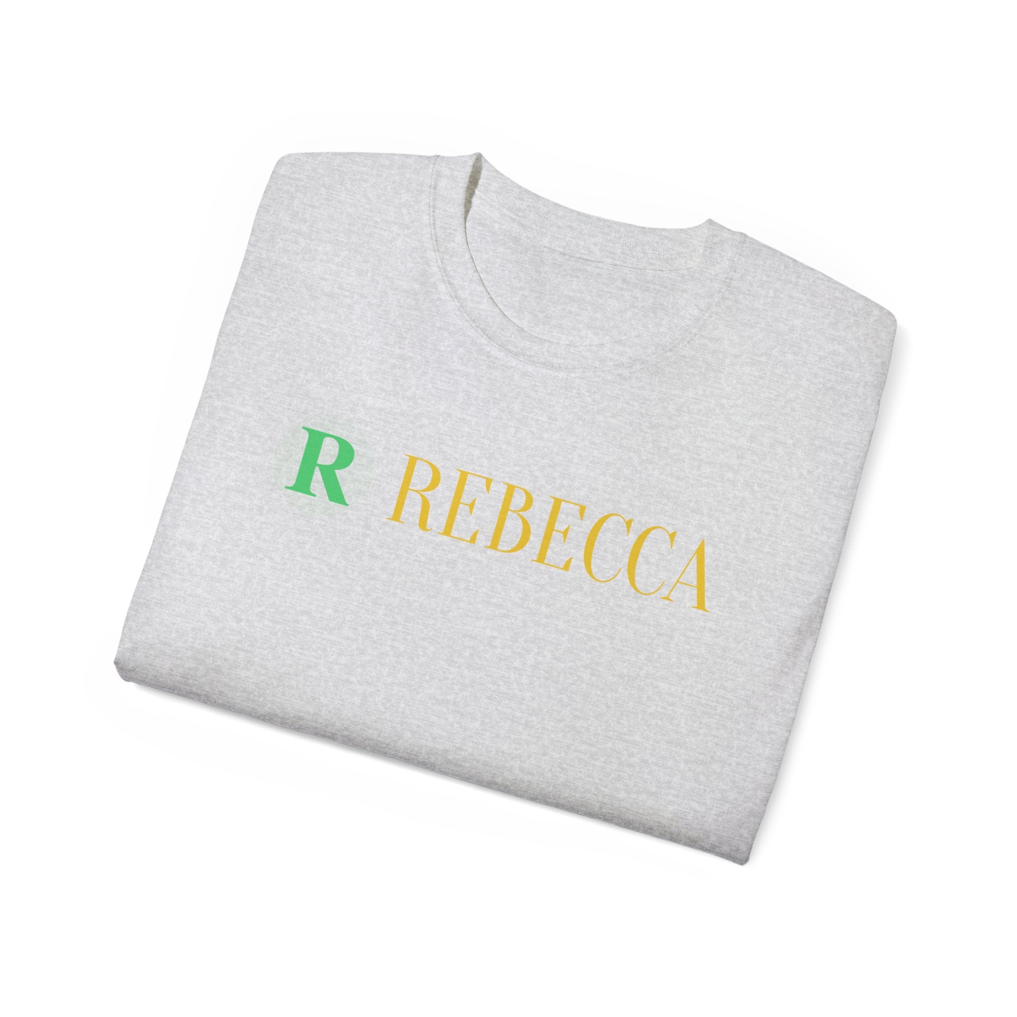 Personalized 'Rebecca' Name Tee — Simple Green & Gold Monogram T-Shirt