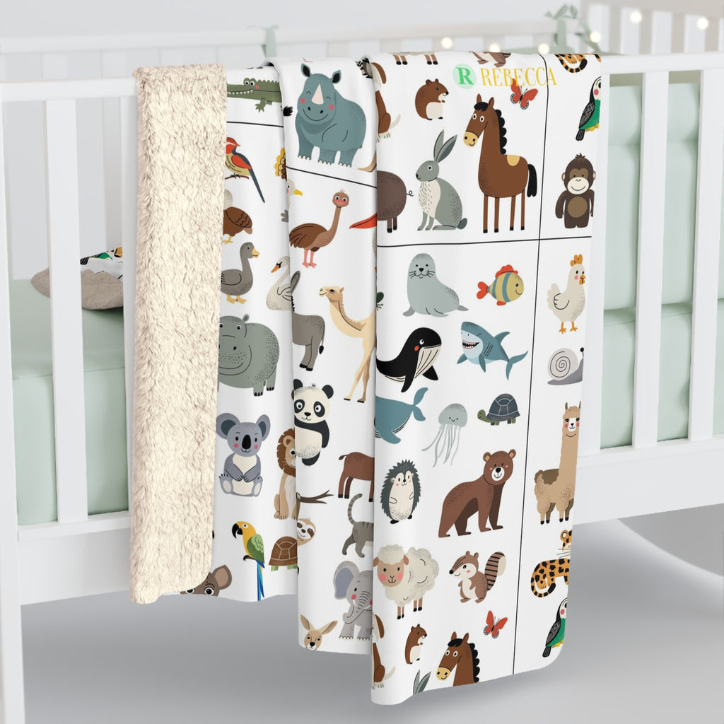 Cute Animal Pattern Sherpa Blanket — Soft Cozy Throw for Kids & Nursery