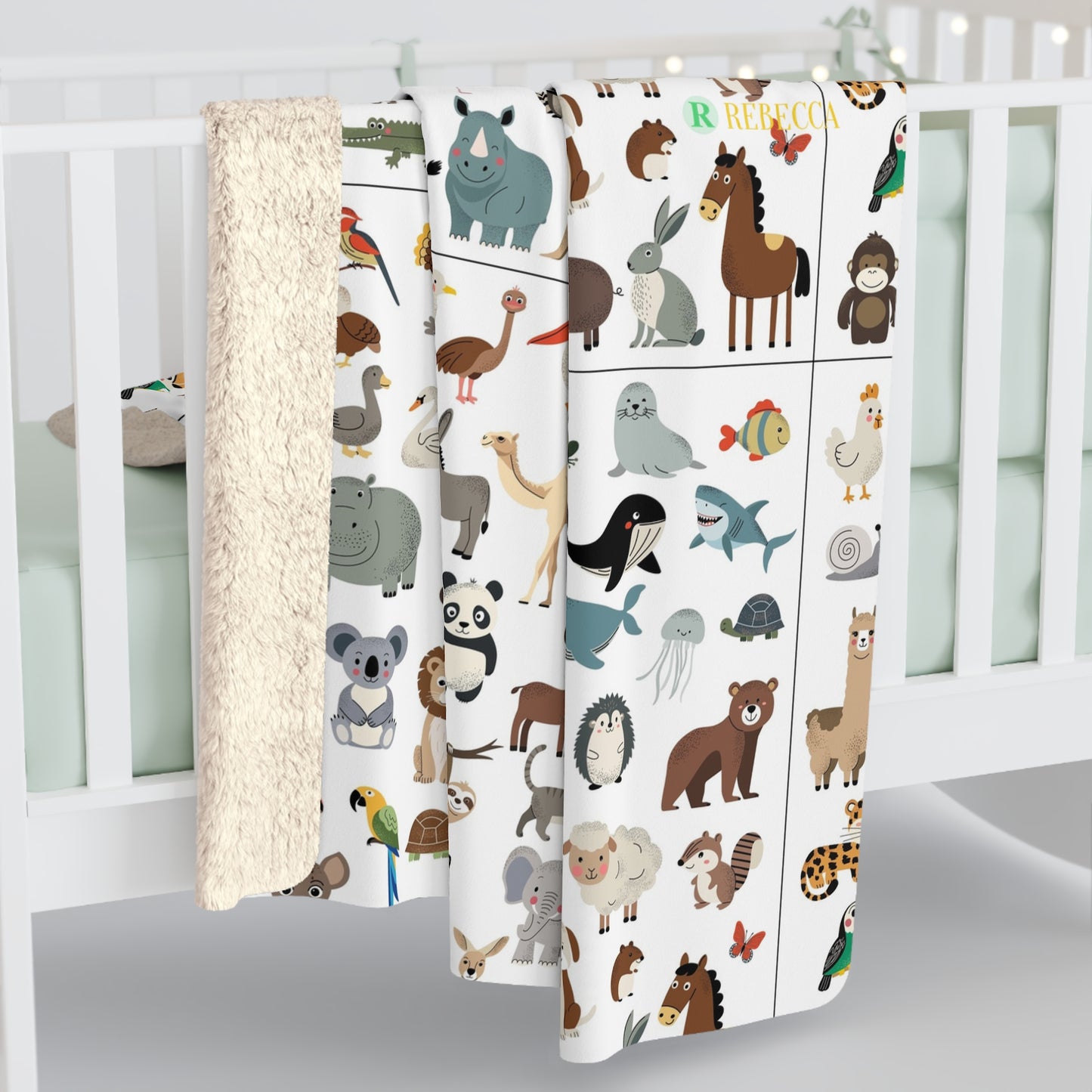 Cute Animal Pattern Sherpa Blanket — Soft Cozy Throw for Kids & Nursery