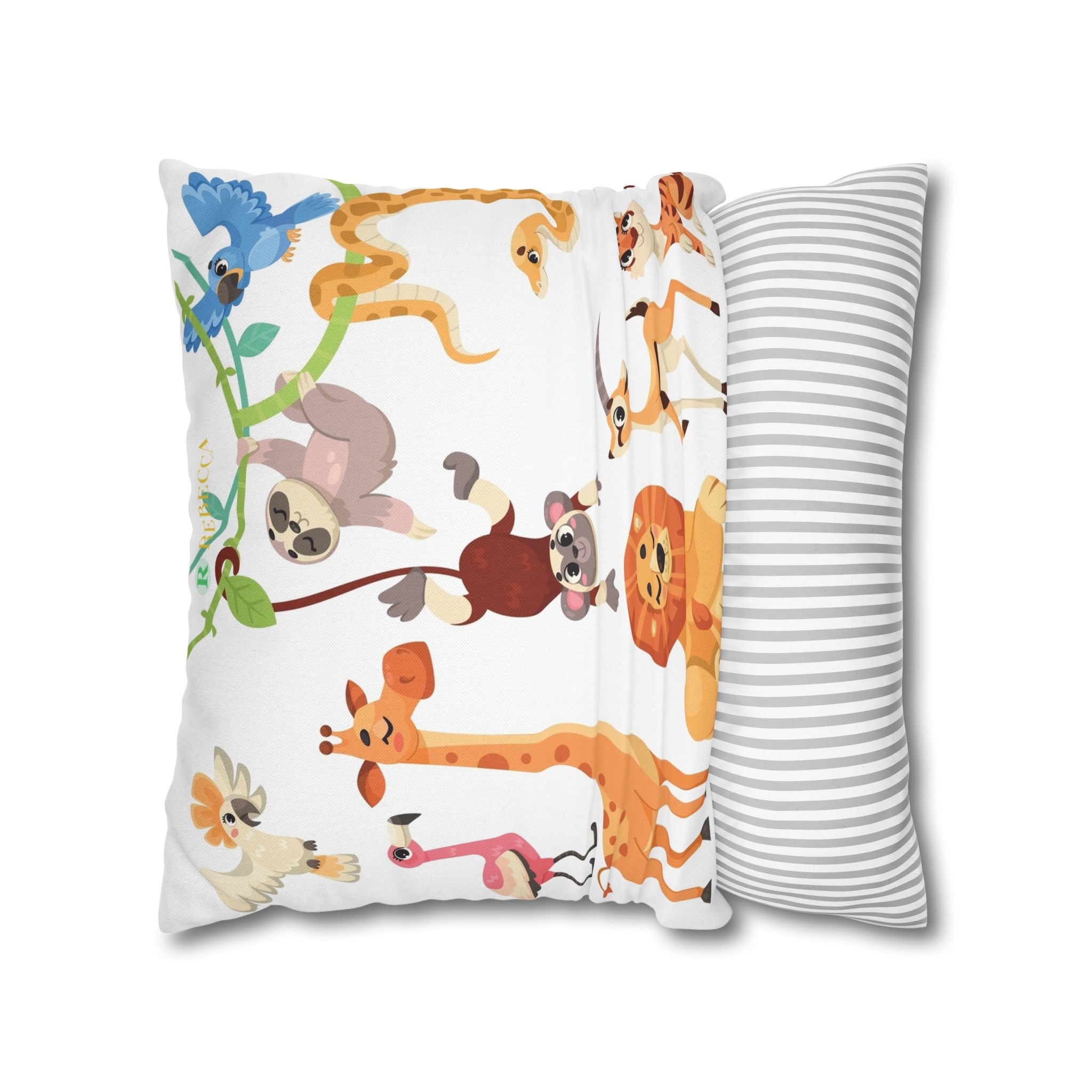 Cute Jungle Animals Throw Pillowcase — Personalized Kids Room Decor