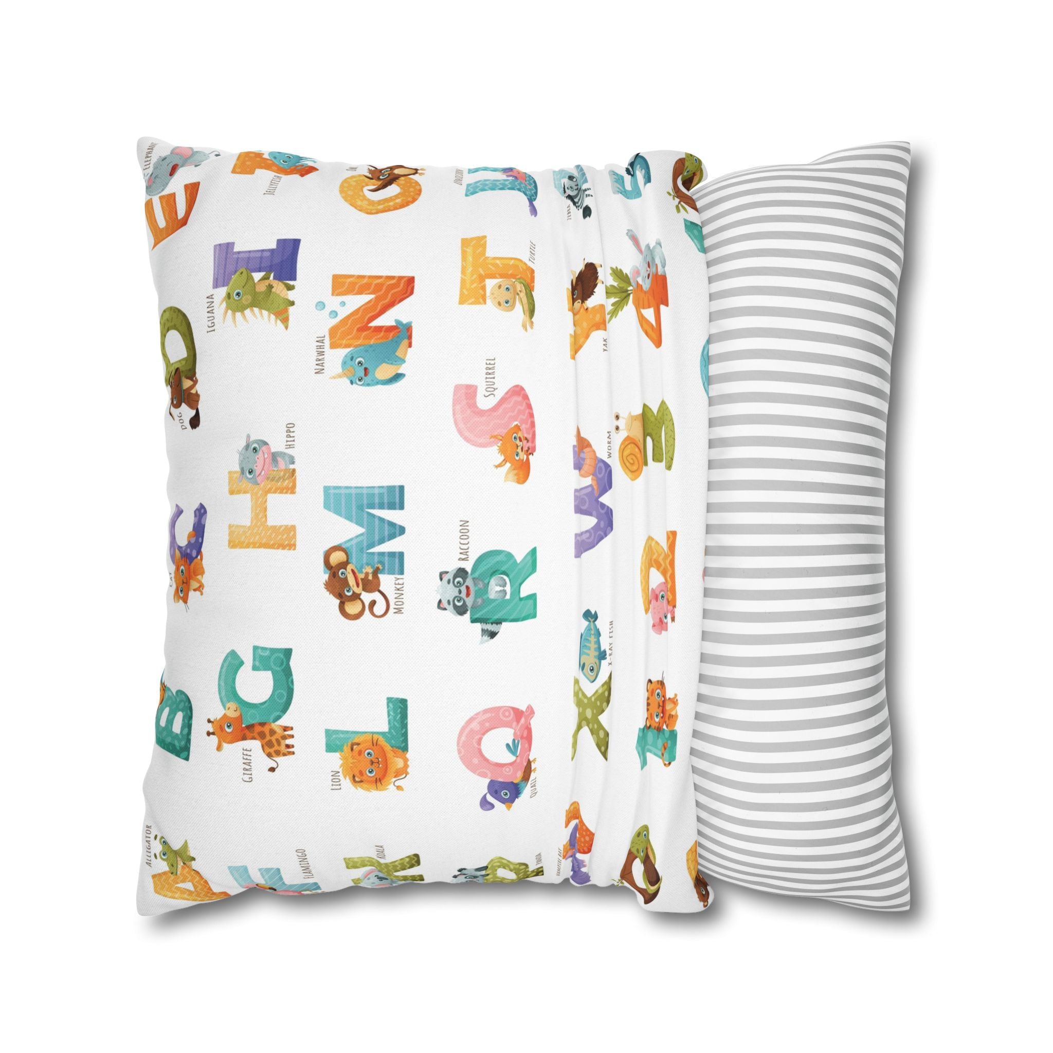 Alphabet Animal Kids Pillowcase – Colorful ABC & Numbers Nursery Cushion Cover