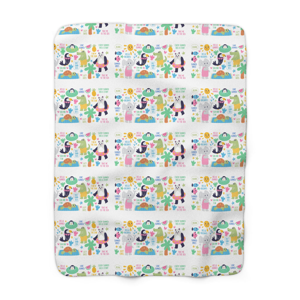 Sherpa Blanket – Cute Tropical Animals Pattern, Cozy Fleece Throw for Kids & Nursery