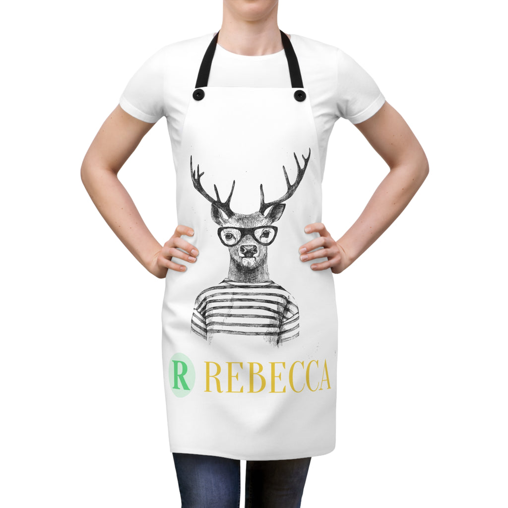 Deer with Glasses Personalized Apron — Custom Name Kitchen Apron