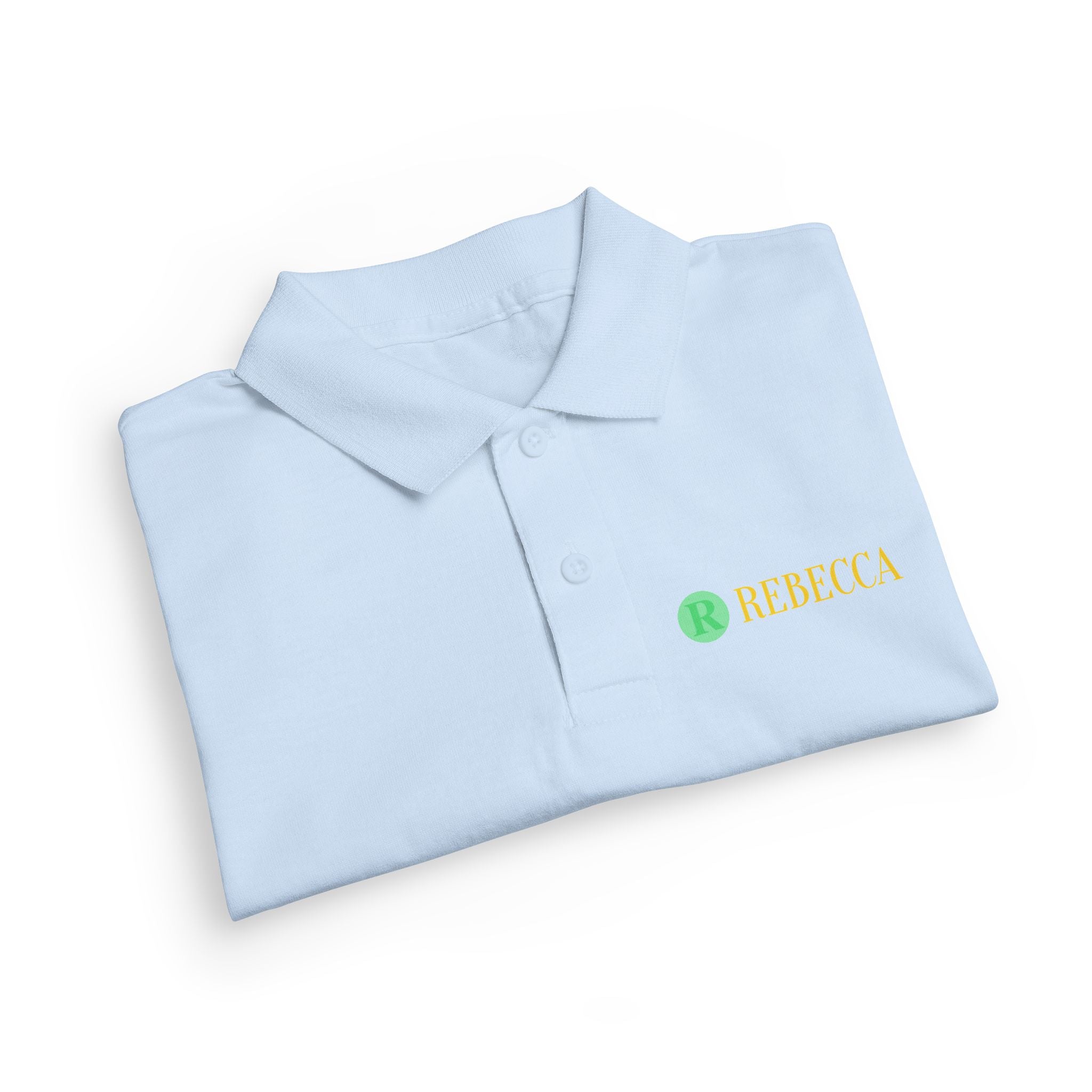 Youth Polo — Personalized ‘Rebecca’ Green Smiley Logo