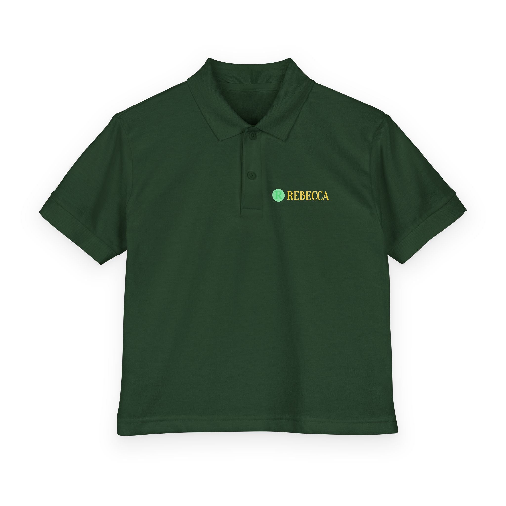 Youth Polo — Personalized ‘Rebecca’ Green Smiley Logo