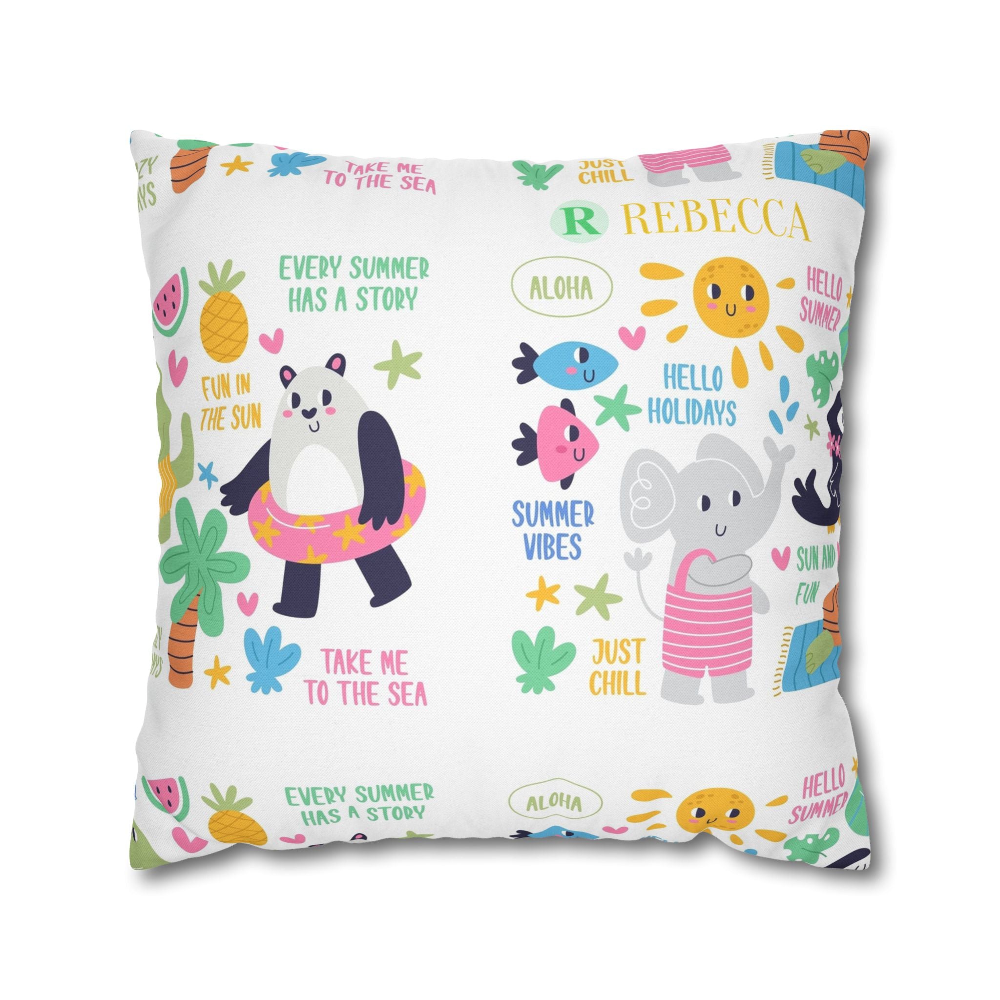 Cute Summer Animal Pattern Pillowcase — Personalized 'Rebecca' Tropical Throw Pillow Cover