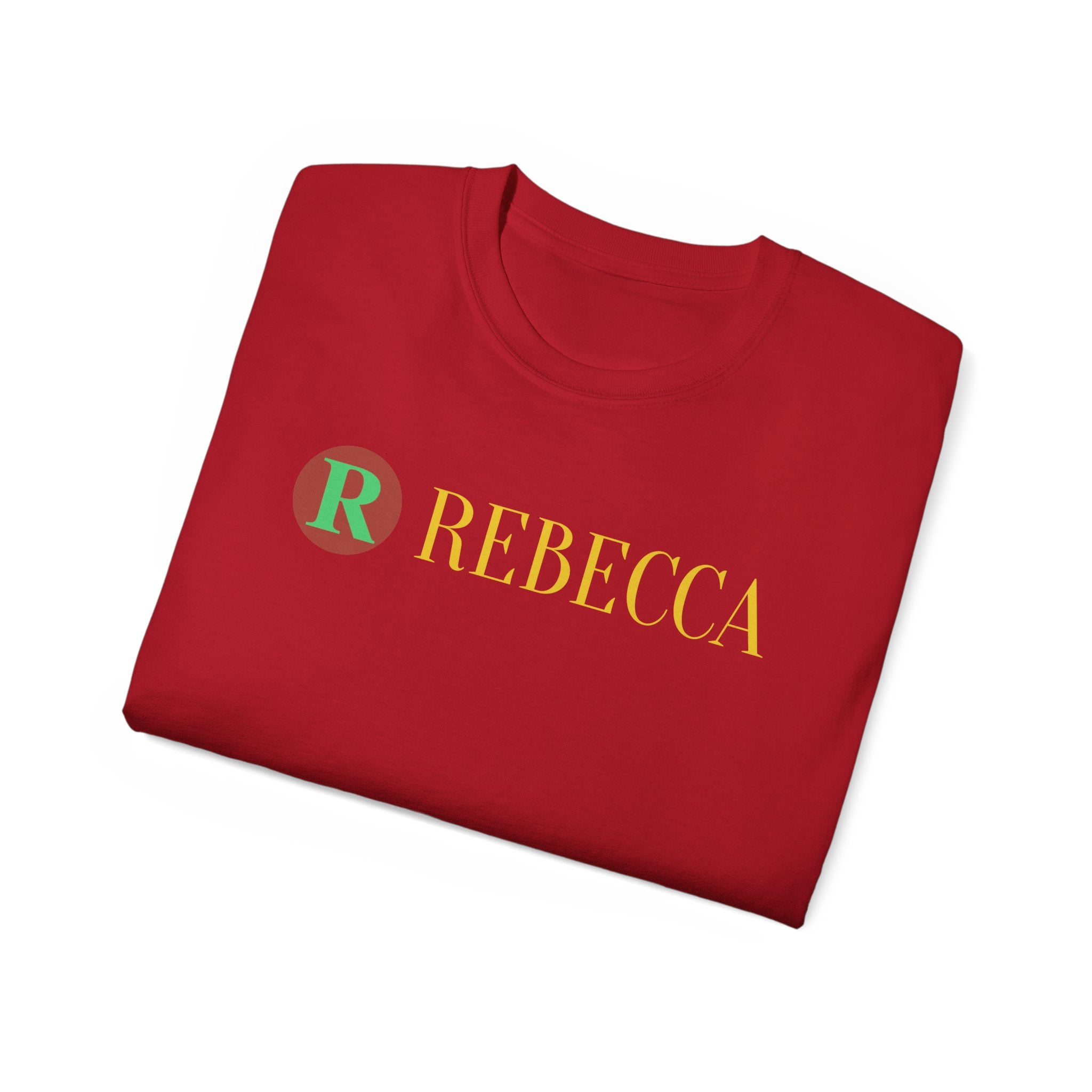 Personalized 'Rebecca' Name Tee — Simple Green & Gold Monogram T-Shirt