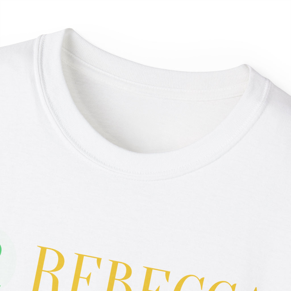 Personalized 'Rebecca' Name Tee — Simple Green & Gold Monogram T-Shirt