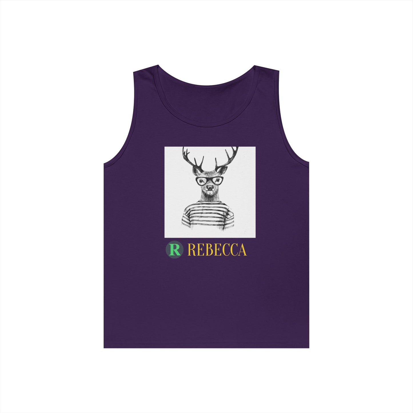 Deer in Glasses Graphic Tank Top — 'Rebecca' Striped Deer Illustration