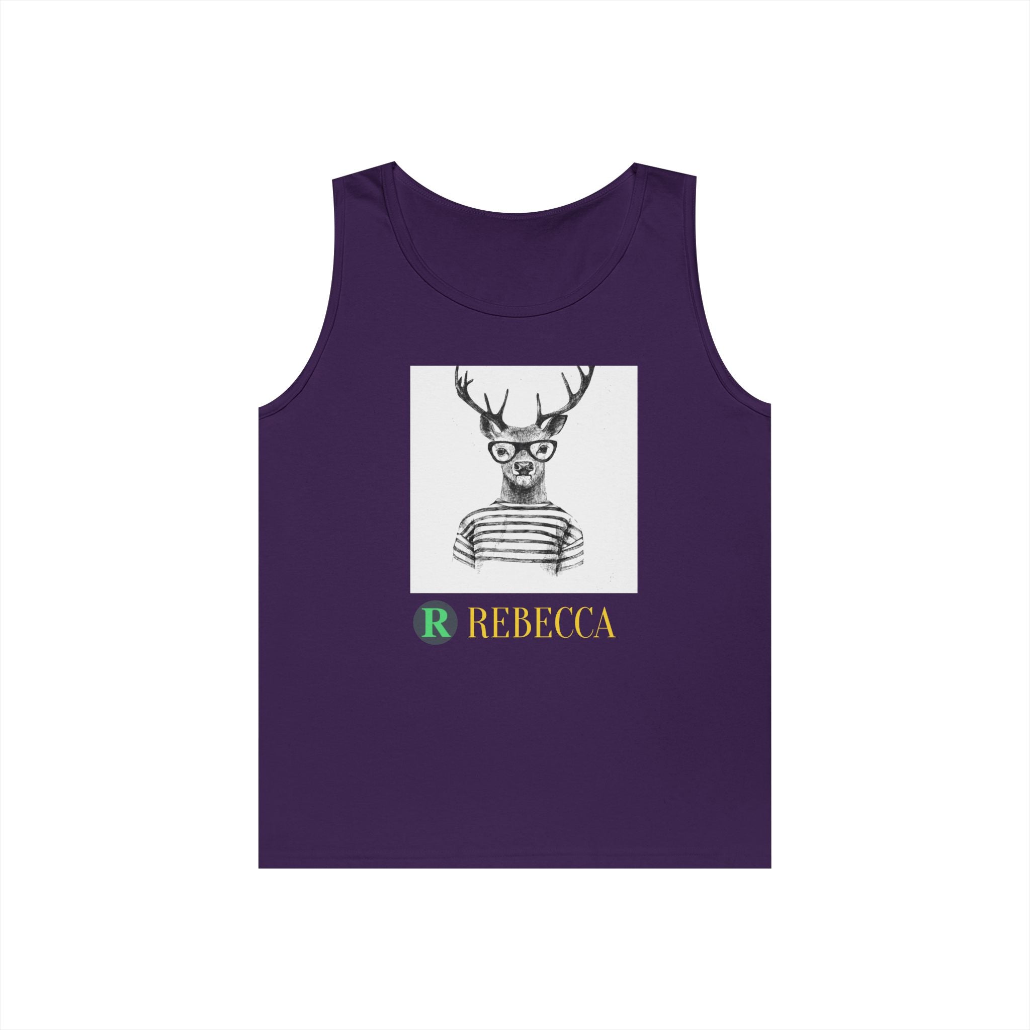 Deer in Glasses Graphic Tank Top — 'Rebecca' Striped Deer Illustration