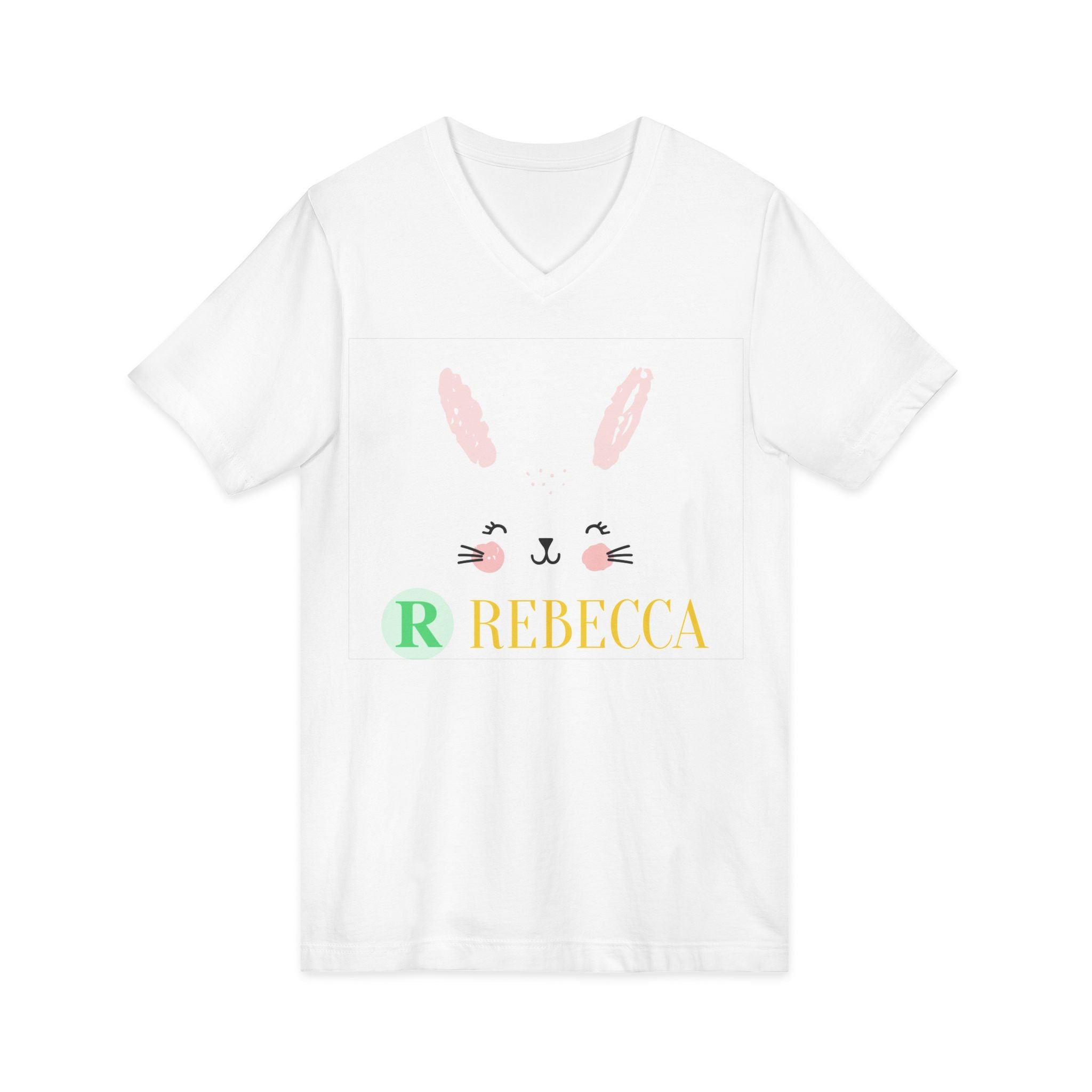 Personalized Bunny Name V-Neck Tee – Custom Rebecca Easter Shirt